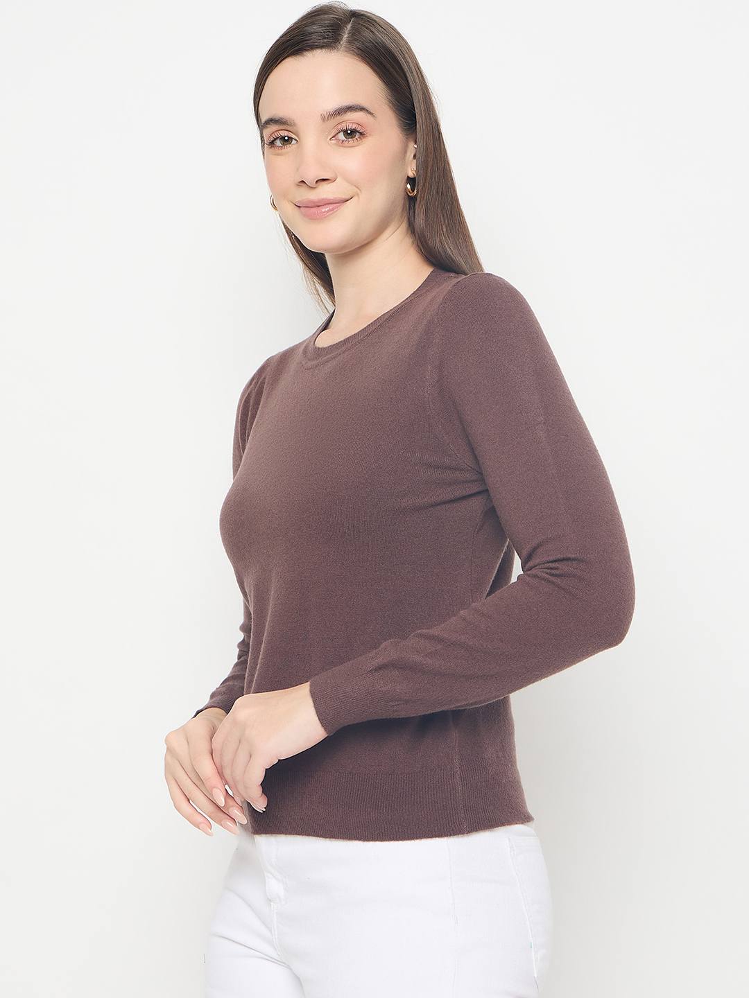 Madame Solid Coffee Brown Pullover Sweater - Image 5
