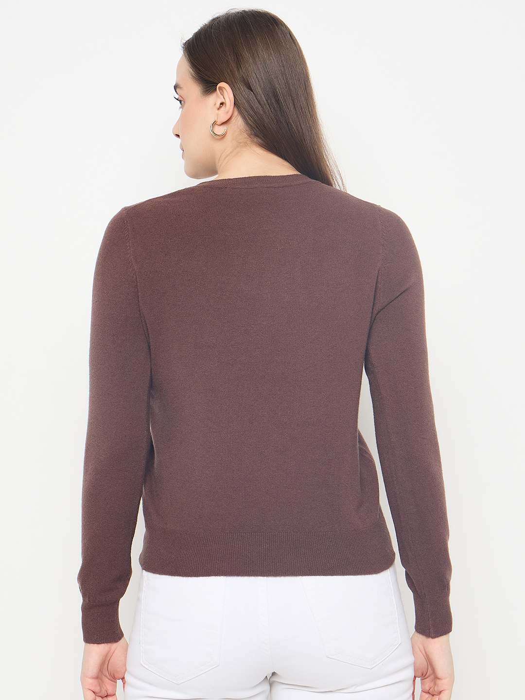 Madame Solid Coffee Brown Pullover Sweater - Image 6
