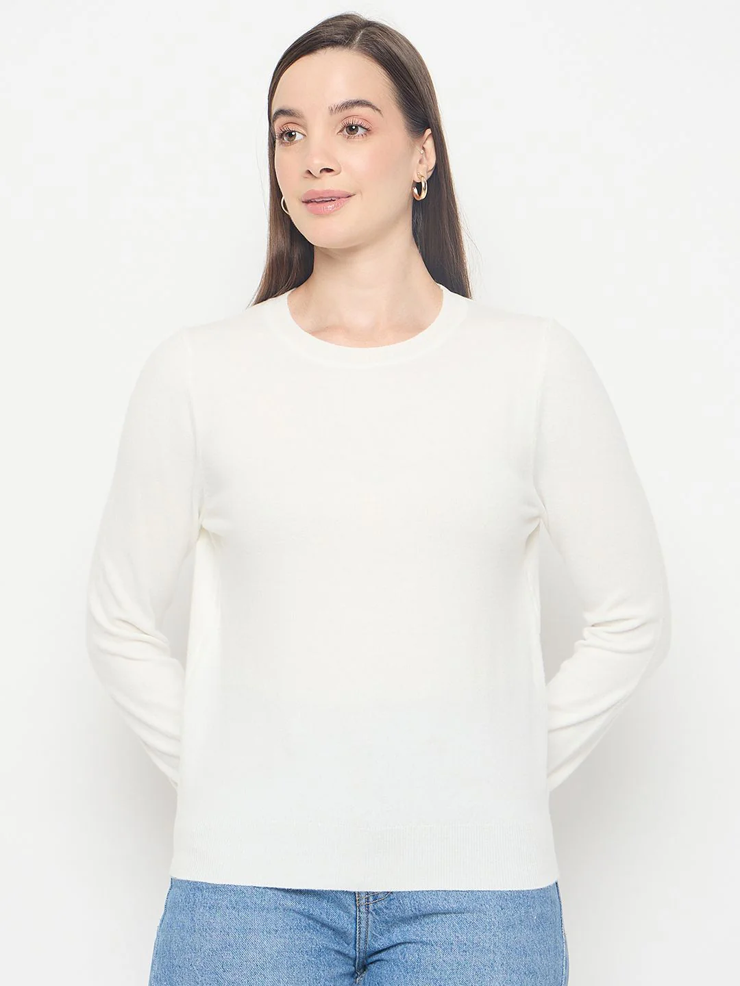 Madame Solid White Pullover Sweater - Image 3