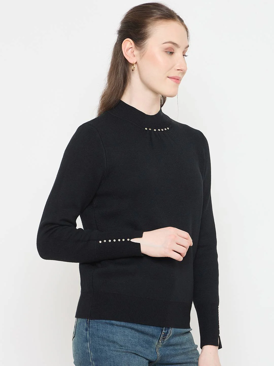 Madame Crew Neck Solid Black Sweater - Image 4