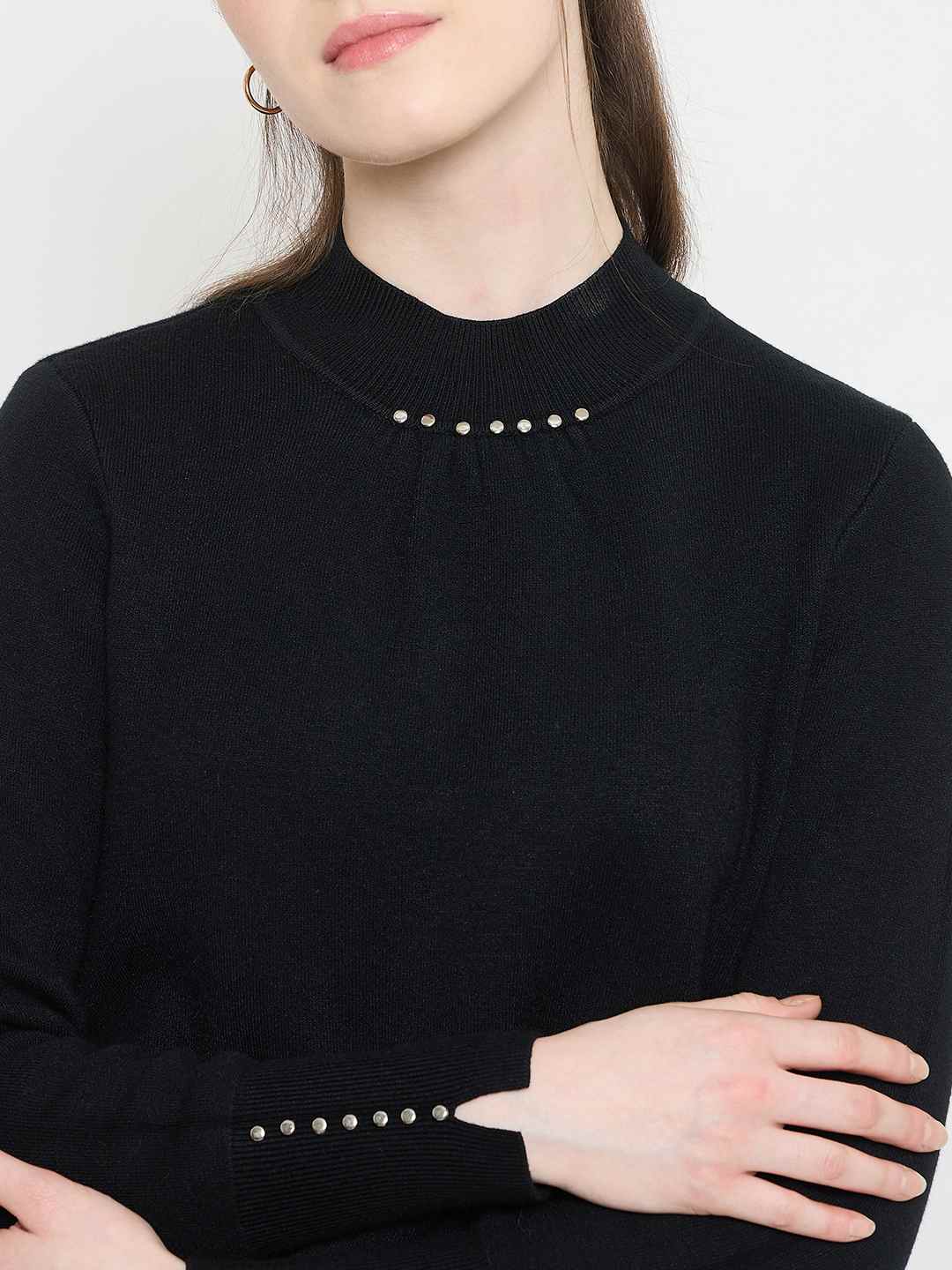 Madame Crew Neck Solid Black Sweater - Image 7