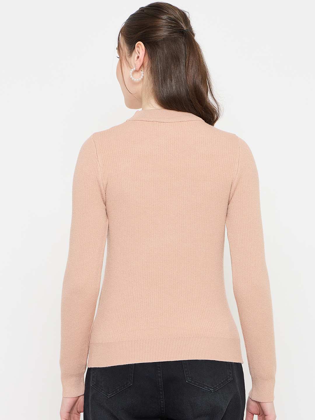 Madame Mock Neck Embellished Peach Sweater - Image 6