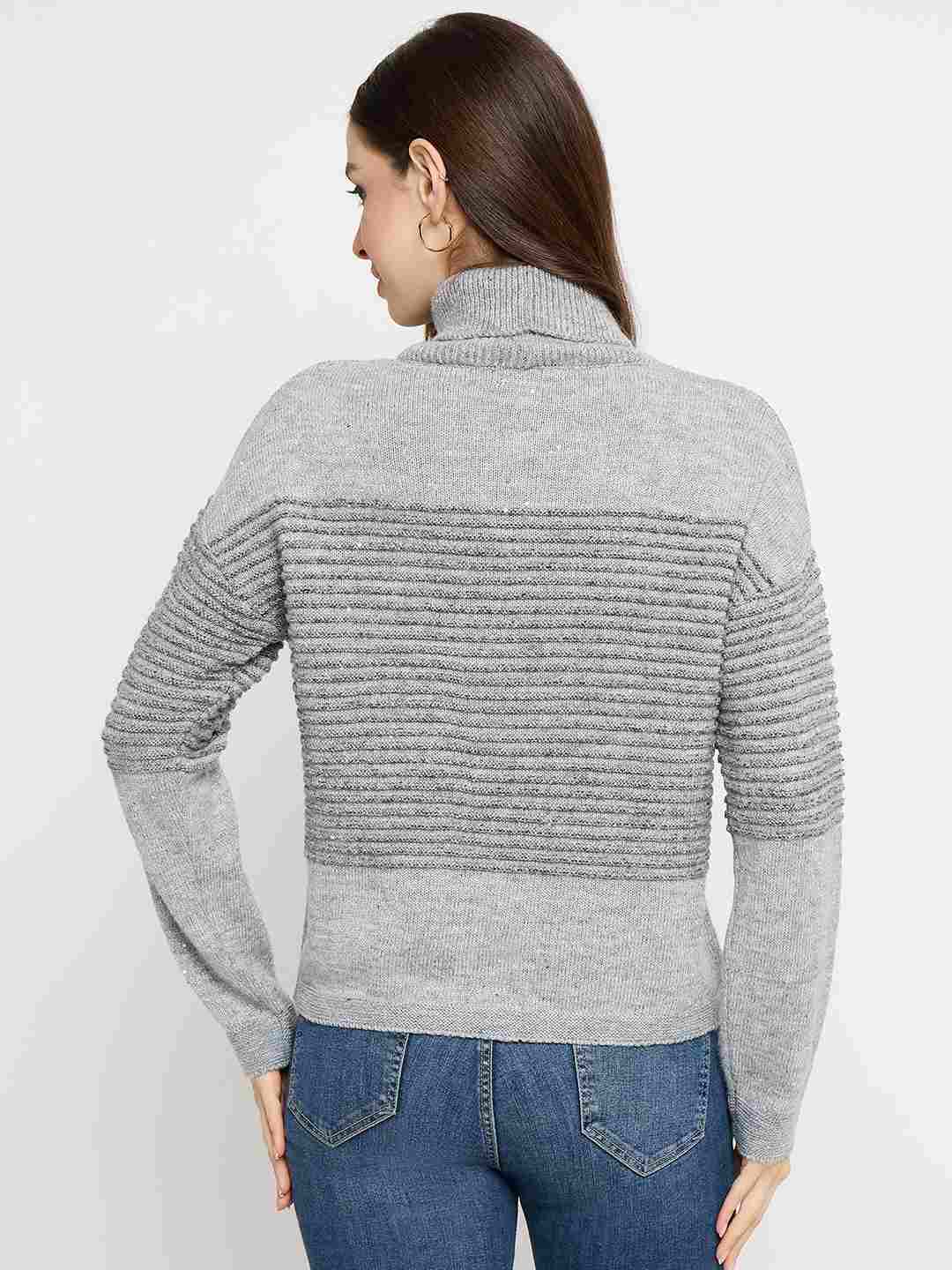 Madame Striped Grey High Neck Sweater - Image 6
