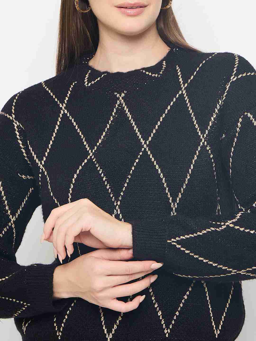 Madame Geometric Print Acrylic Blend Black Sweater - Image 7