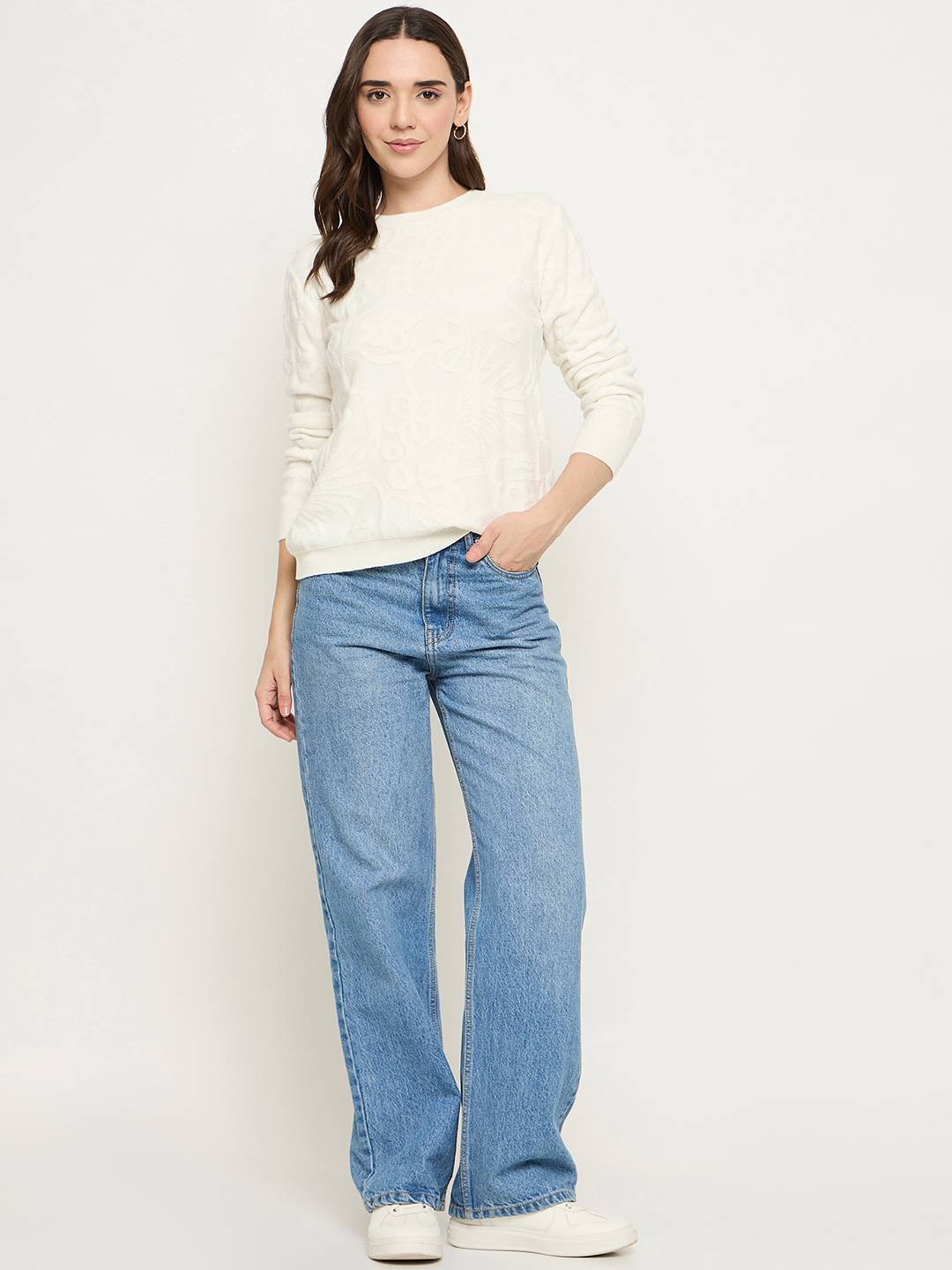 Madame Embossed White Sweater - Image 2