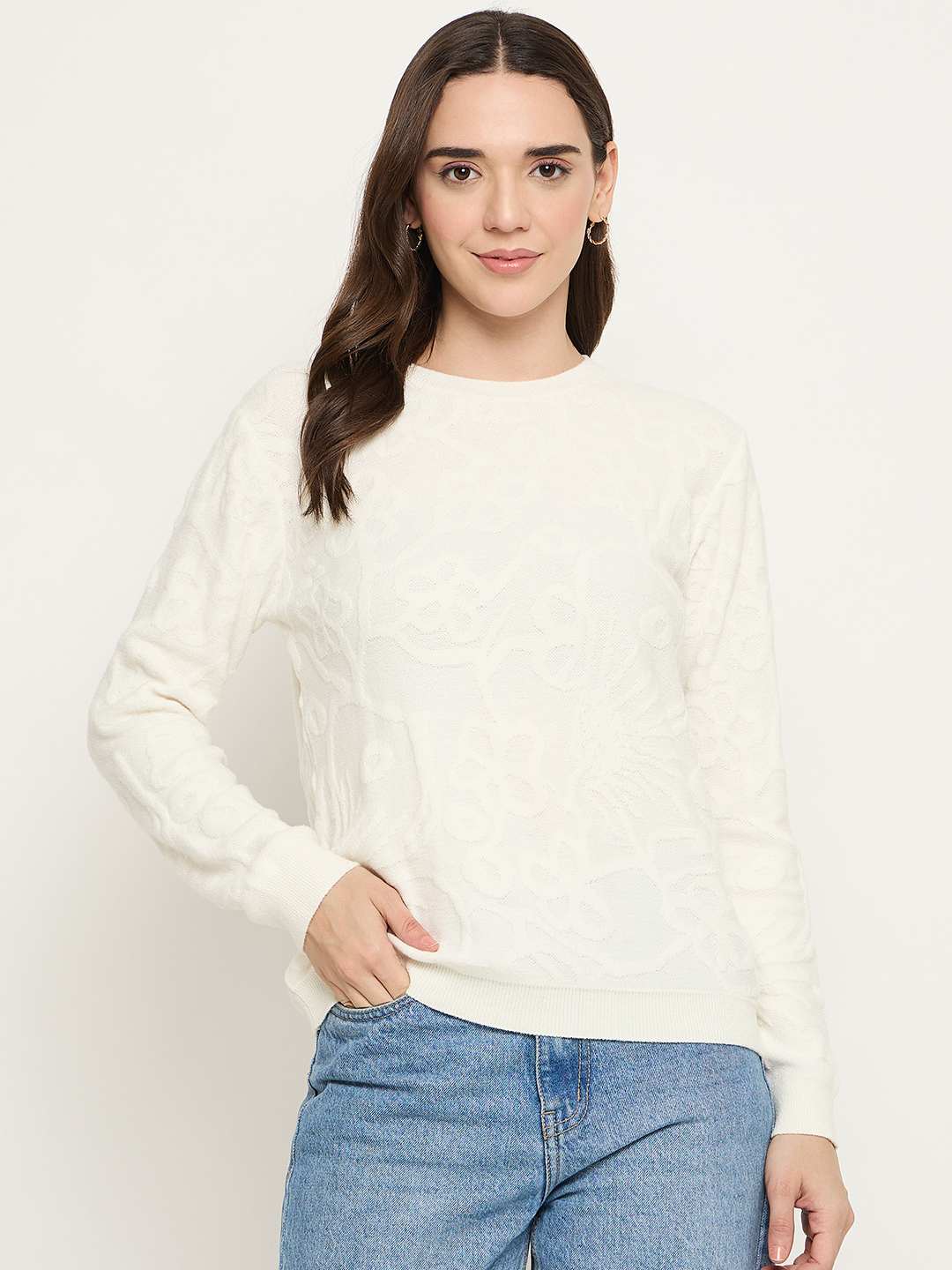 Madame Embossed White Sweater - Image 3