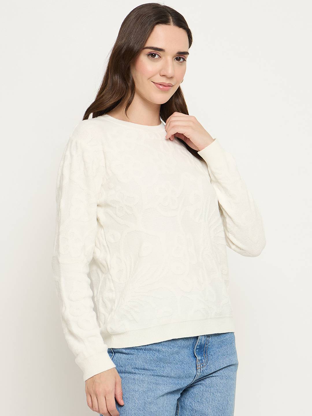 Madame Embossed White Sweater - Image 4