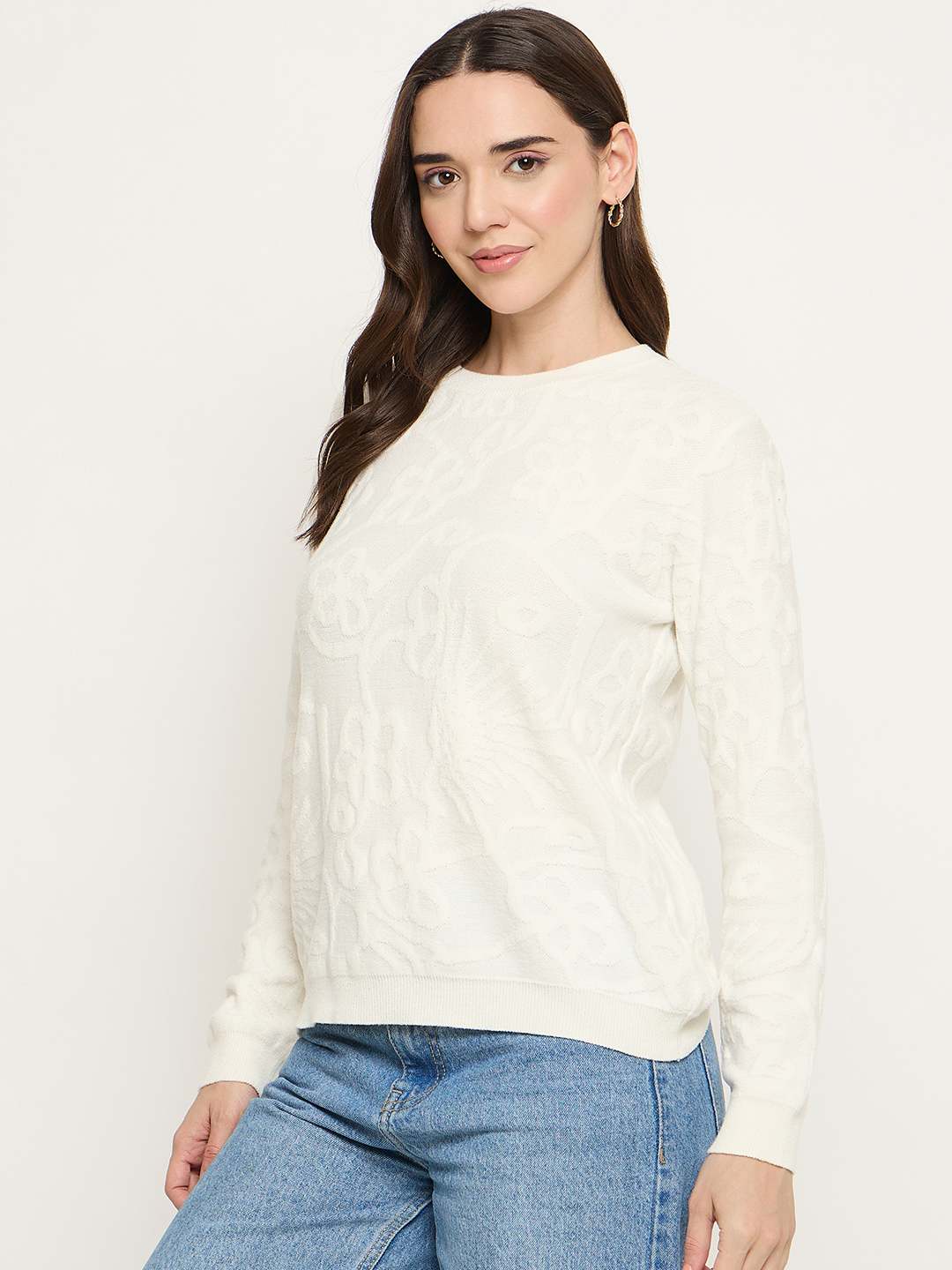 Madame Embossed White Sweater - Image 5