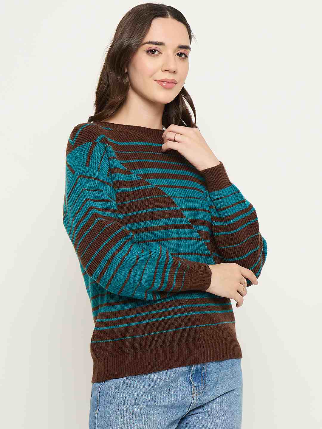 Madame Brown Stripe Print Sweater - Image 4