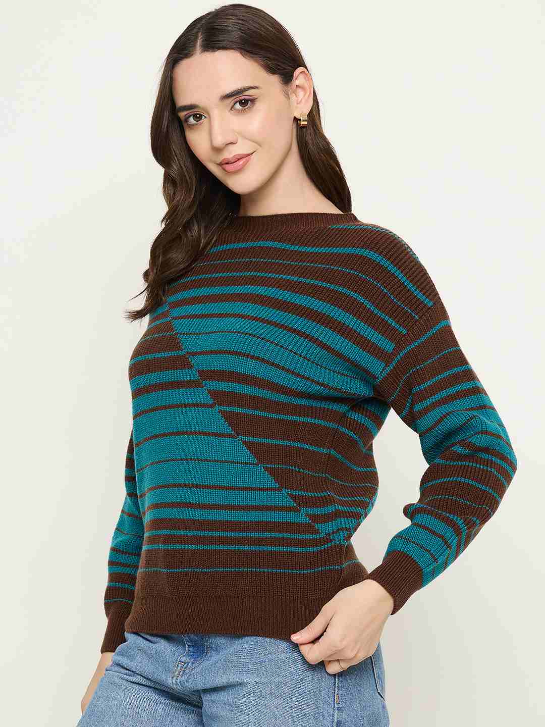 Madame Brown Stripe Print Sweater - Image 5