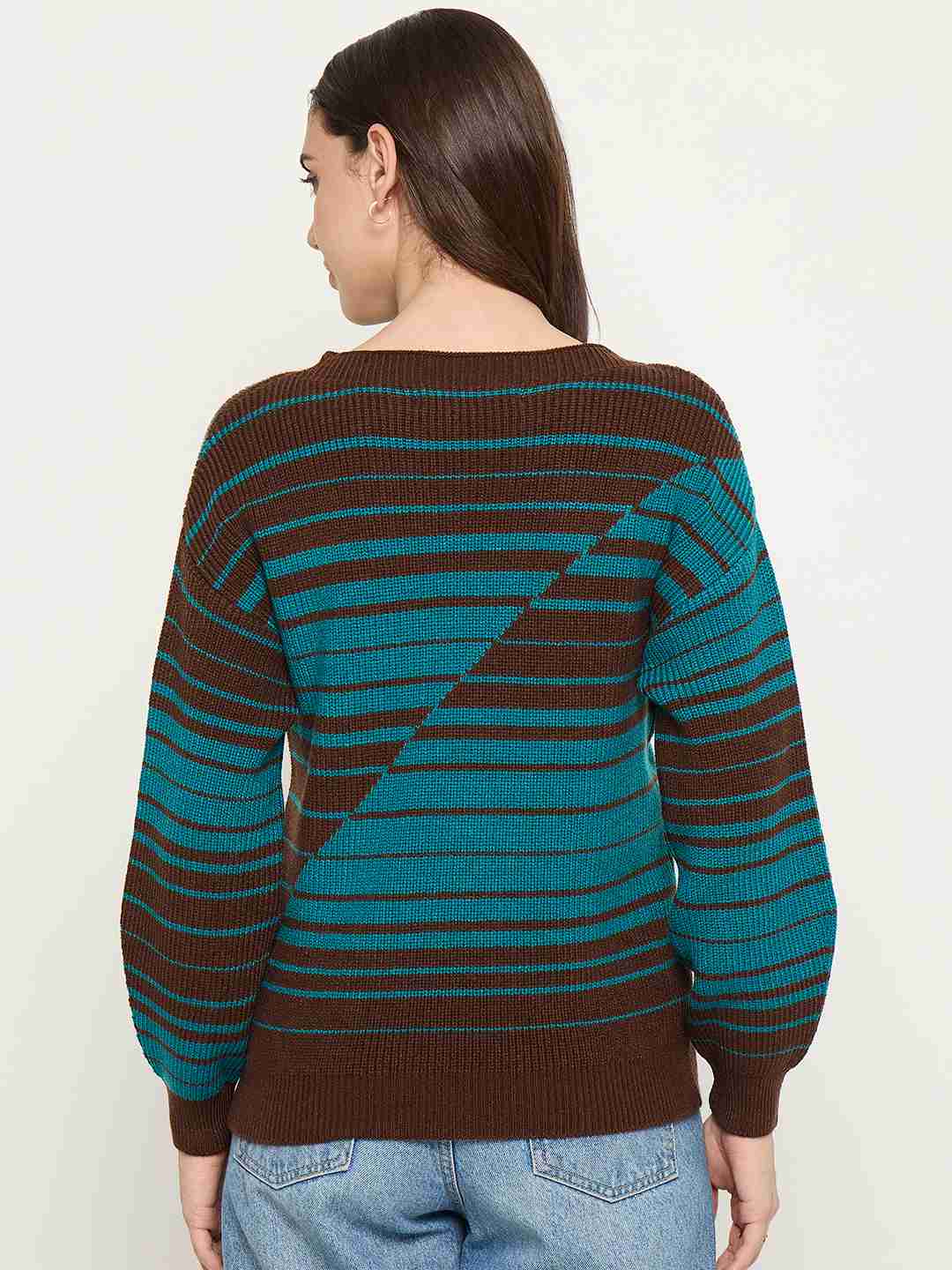 Madame Brown Stripe Print Sweater - Image 6