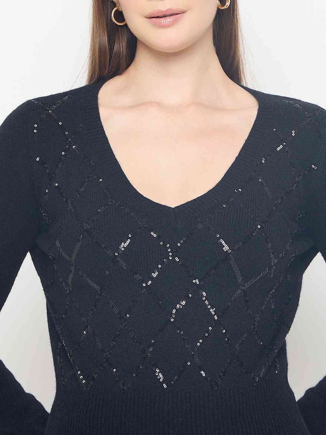 Madame Embellished Black Crop Sweater - Image 7