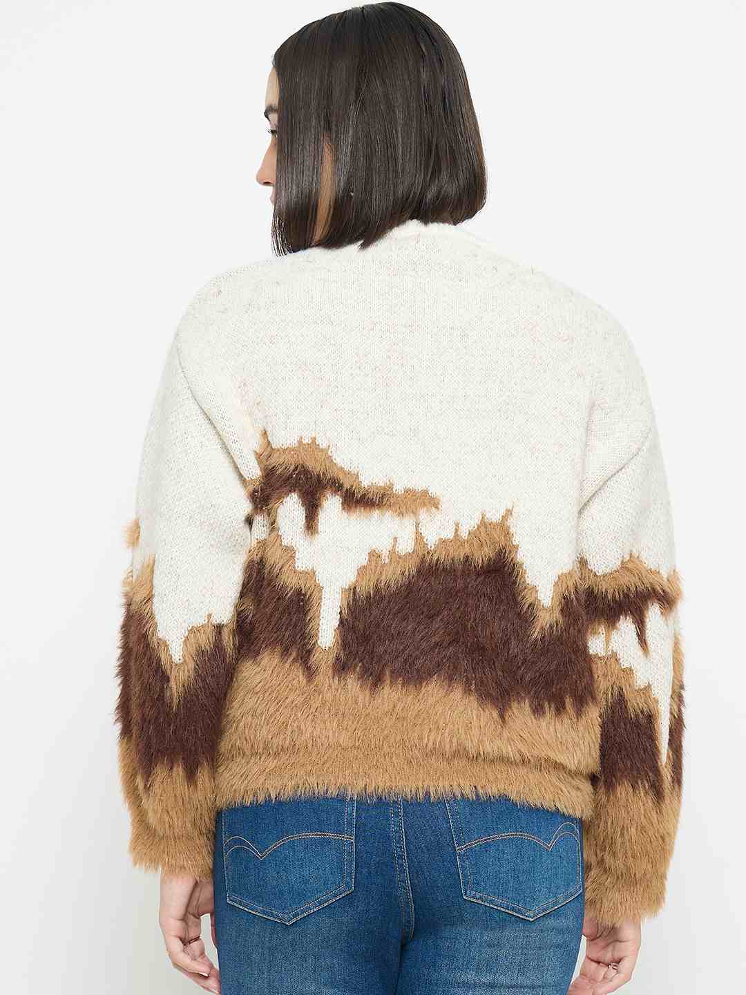 Madame Abstract Pattern Camel Brown Sweater - Image 6