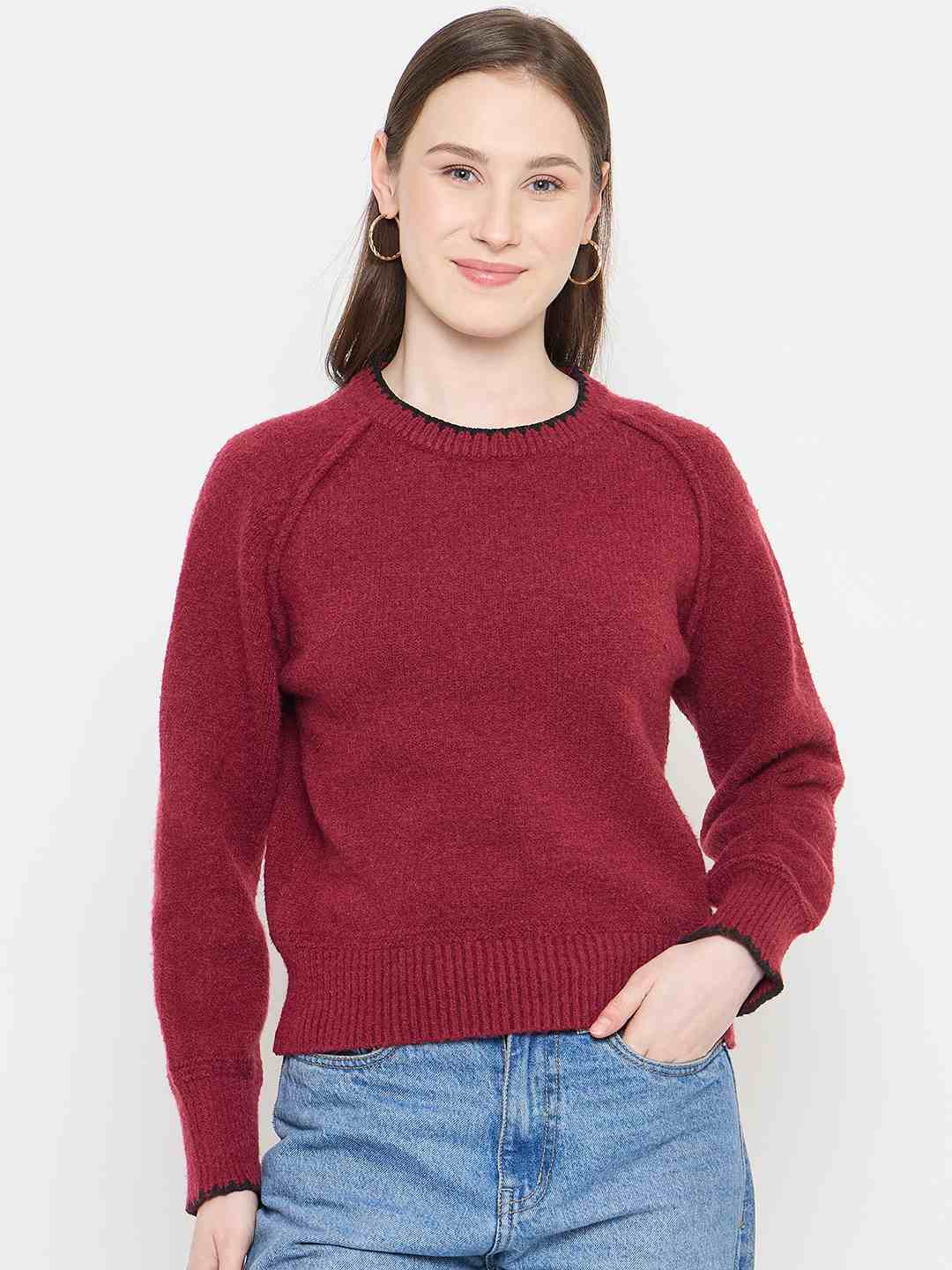 Madame Maroon Crew Neck Sweater - Image 2