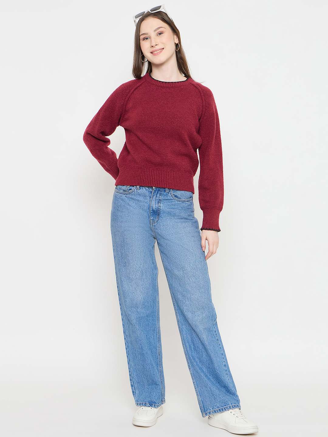 Madame Maroon Crew Neck Sweater - Image 3