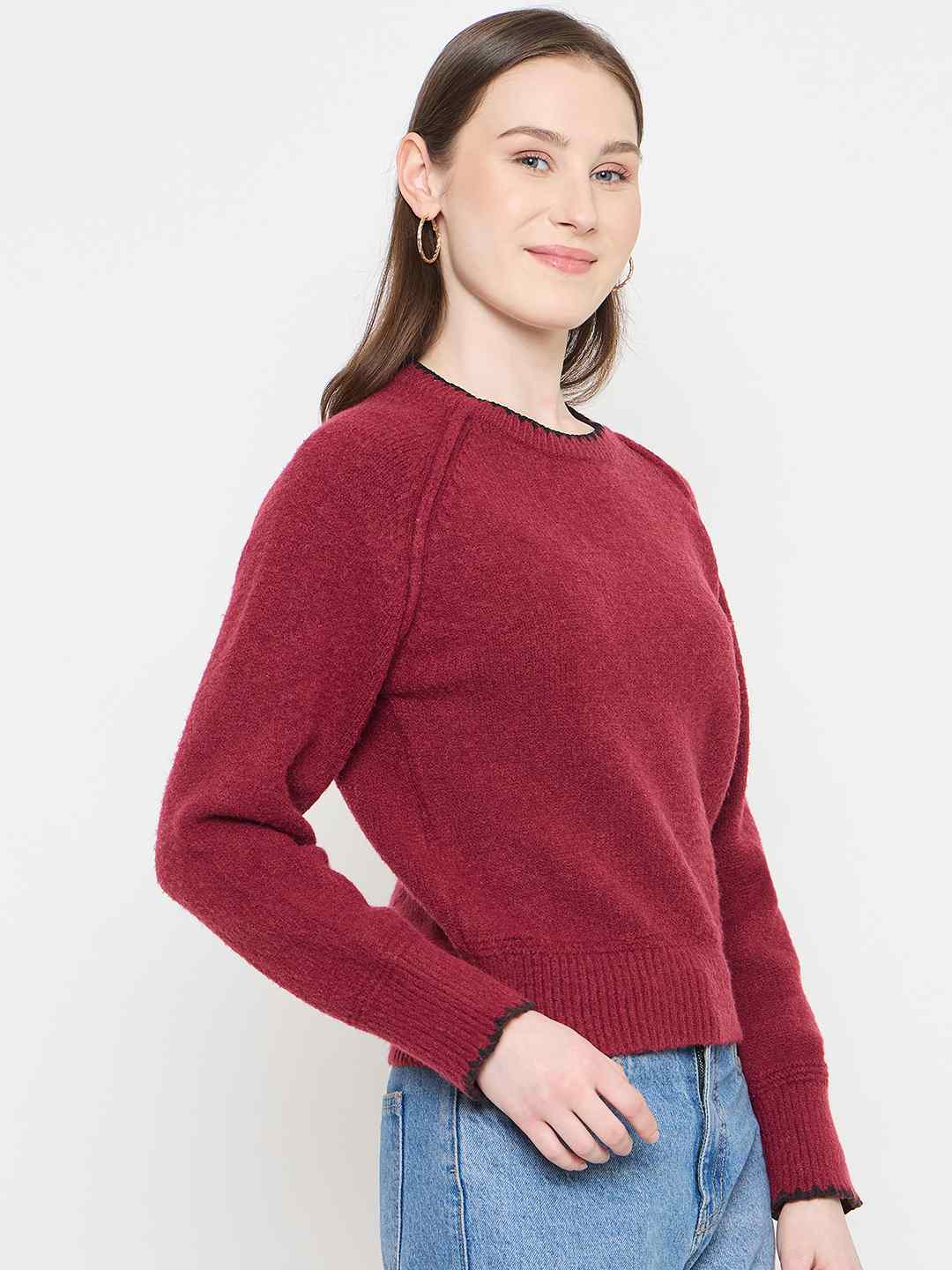 Madame Maroon Crew Neck Sweater - Image 4
