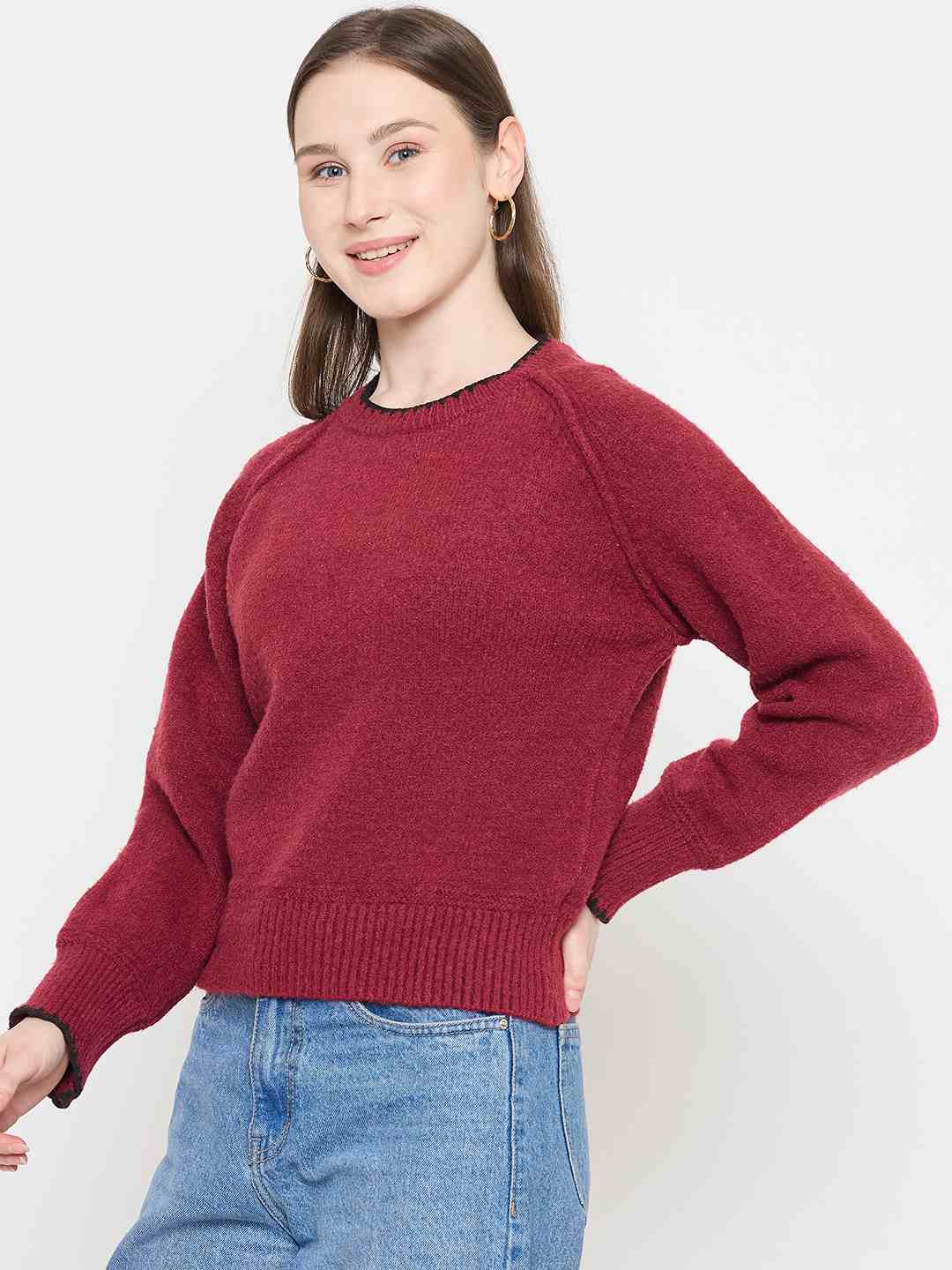 Madame Maroon Crew Neck Sweater - Image 5