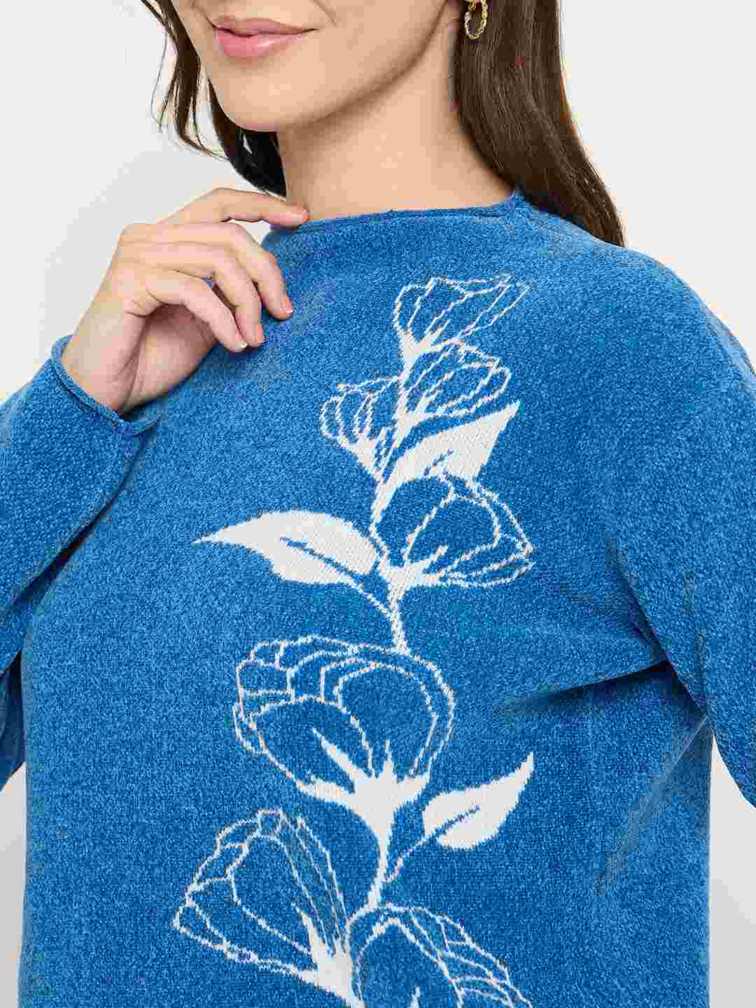 Madame Floral Print Blue Pullover Sweater - Image 7