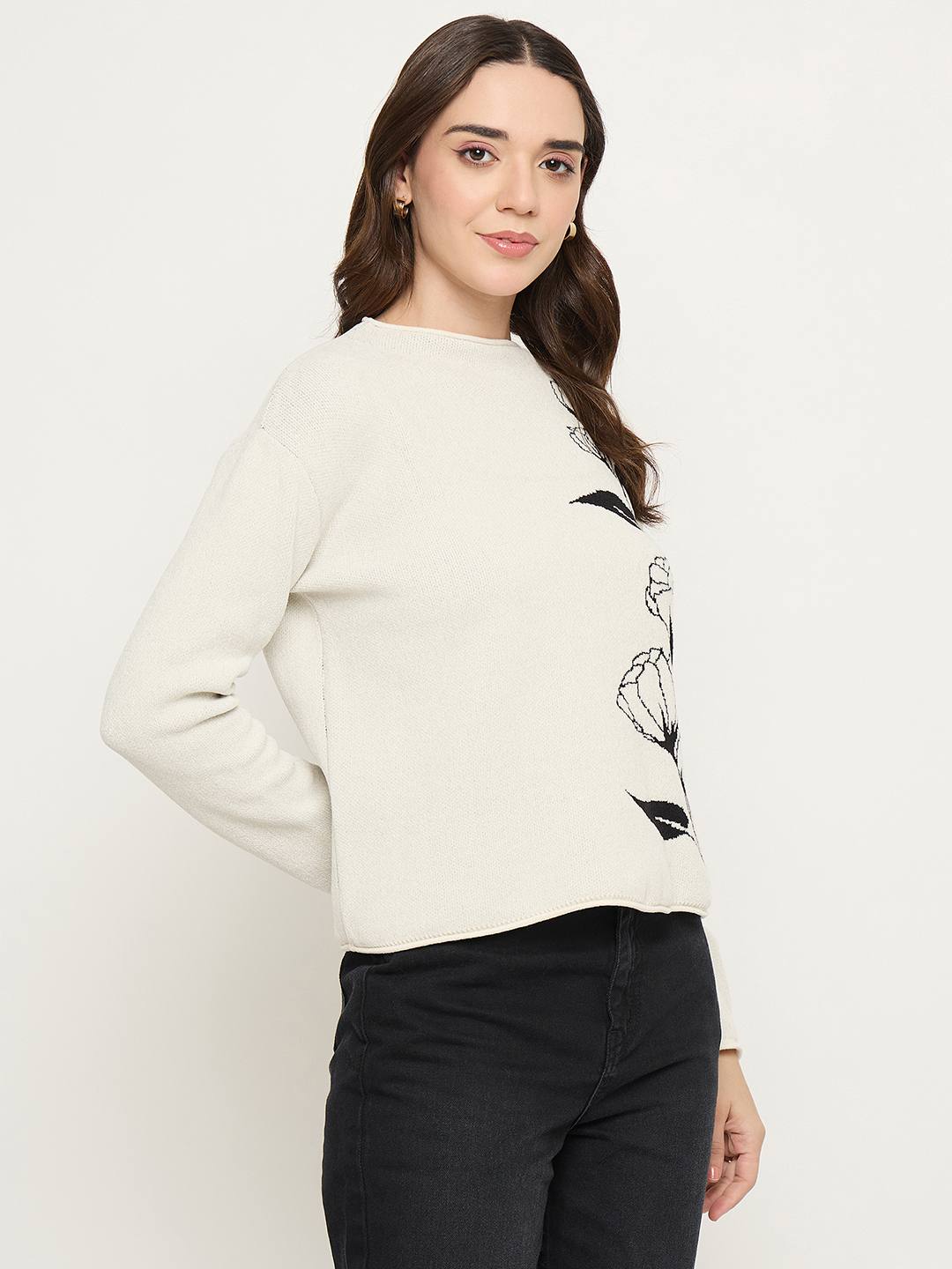 Madame Floral Print White Sweater - Image 4