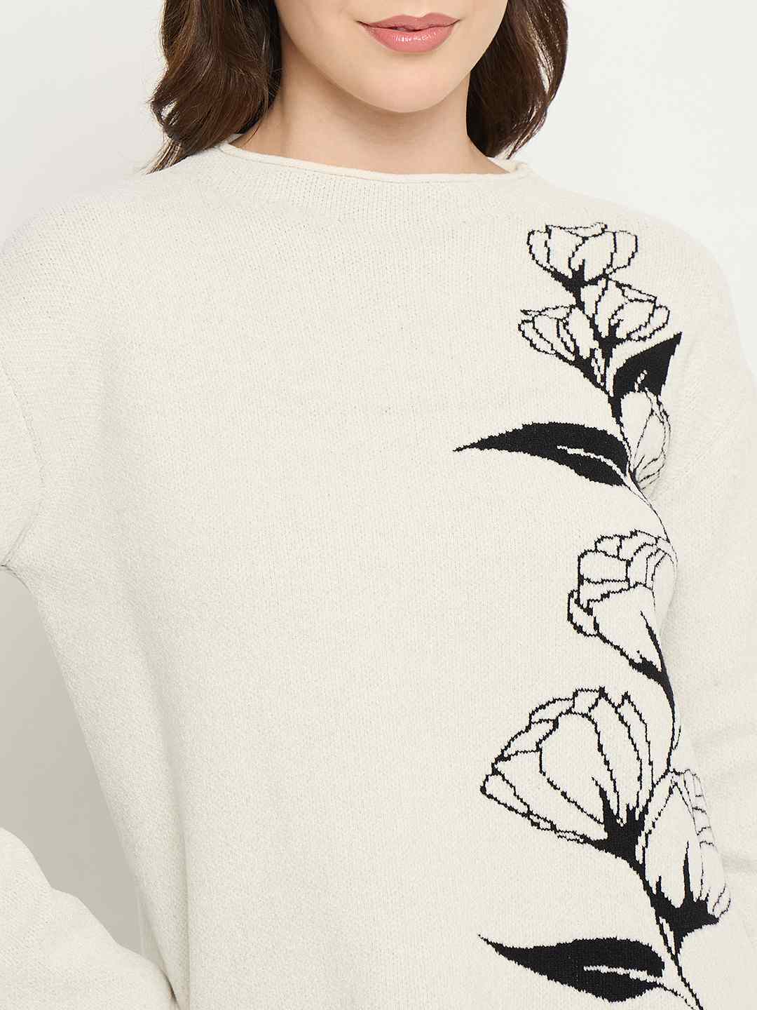 Madame Floral Print White Sweater - Image 7