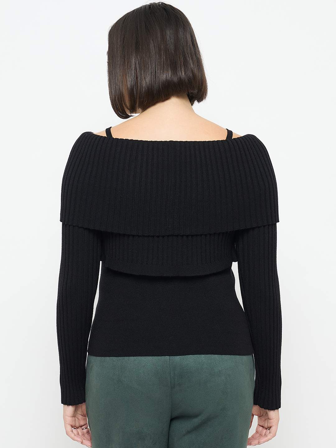 Madame Cami Neck Flutter Detailing Black Sweater - Image 6