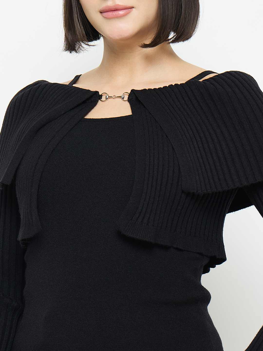 Madame Cami Neck Flutter Detailing Black Sweater - Image 7