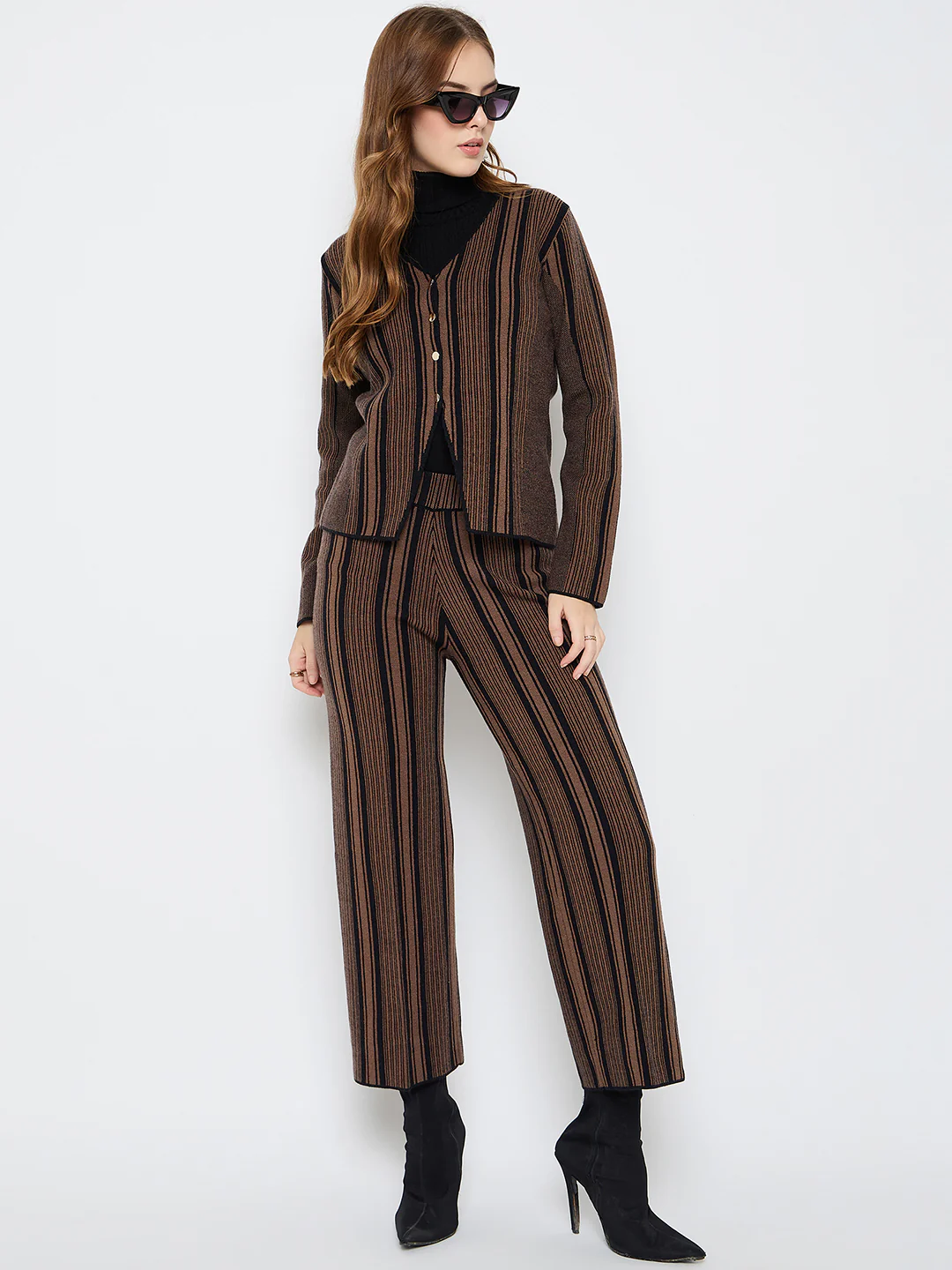 Madame Striped Three Piece Brown Co-ord Set