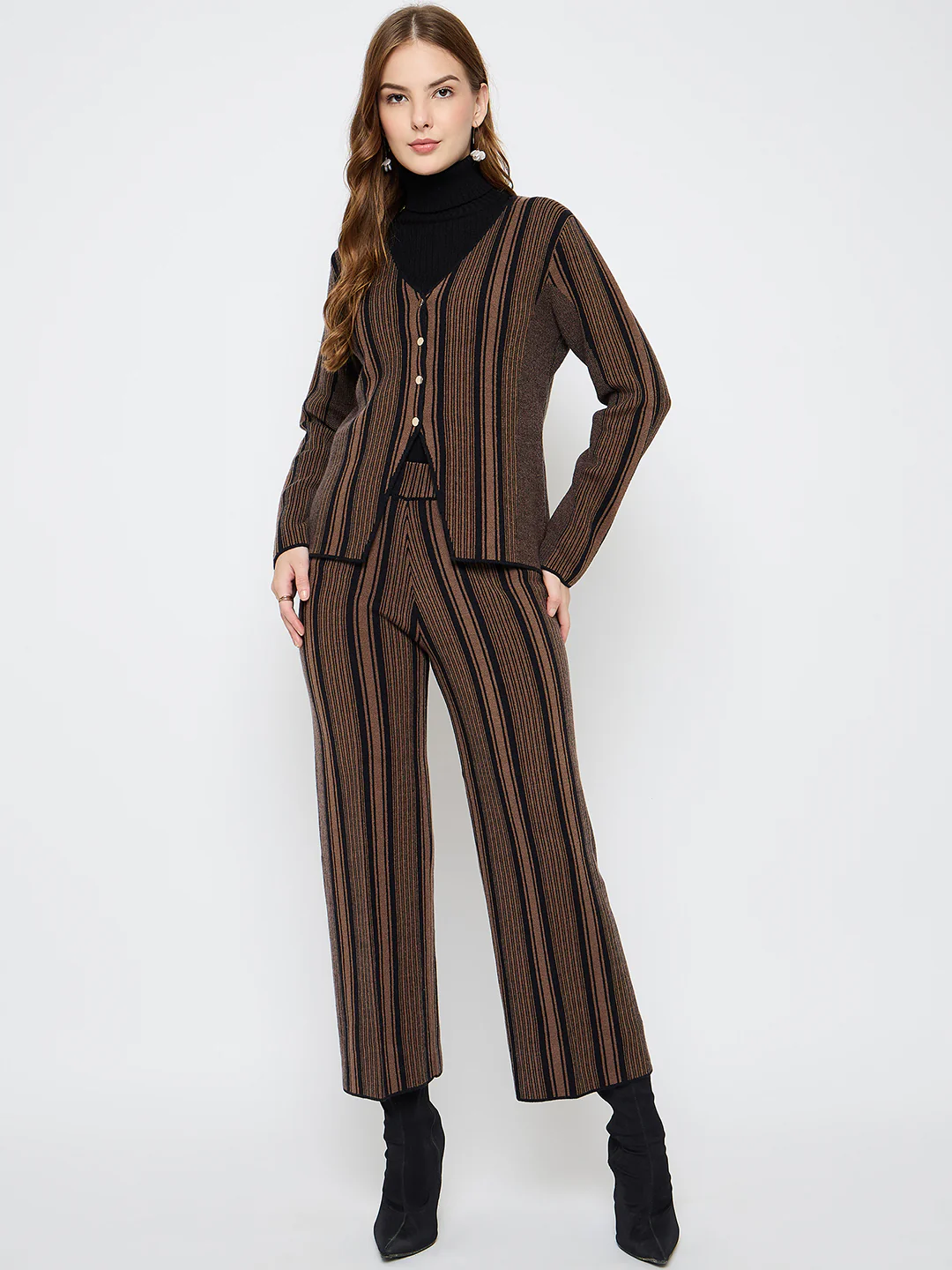 Madame Striped Three Piece Brown Co-ord Set - Image 3