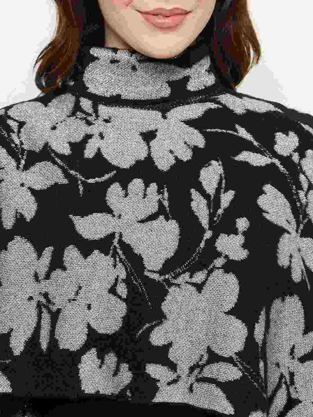 Madame Floral Print Sweater and Solid Dress Black Knitted Co-ord Set - Image 8