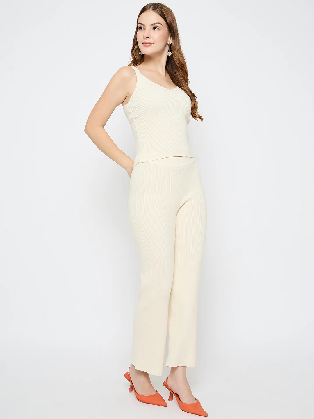 Madame Sleeveless Beige Cotton Co-ord Set - Image 4