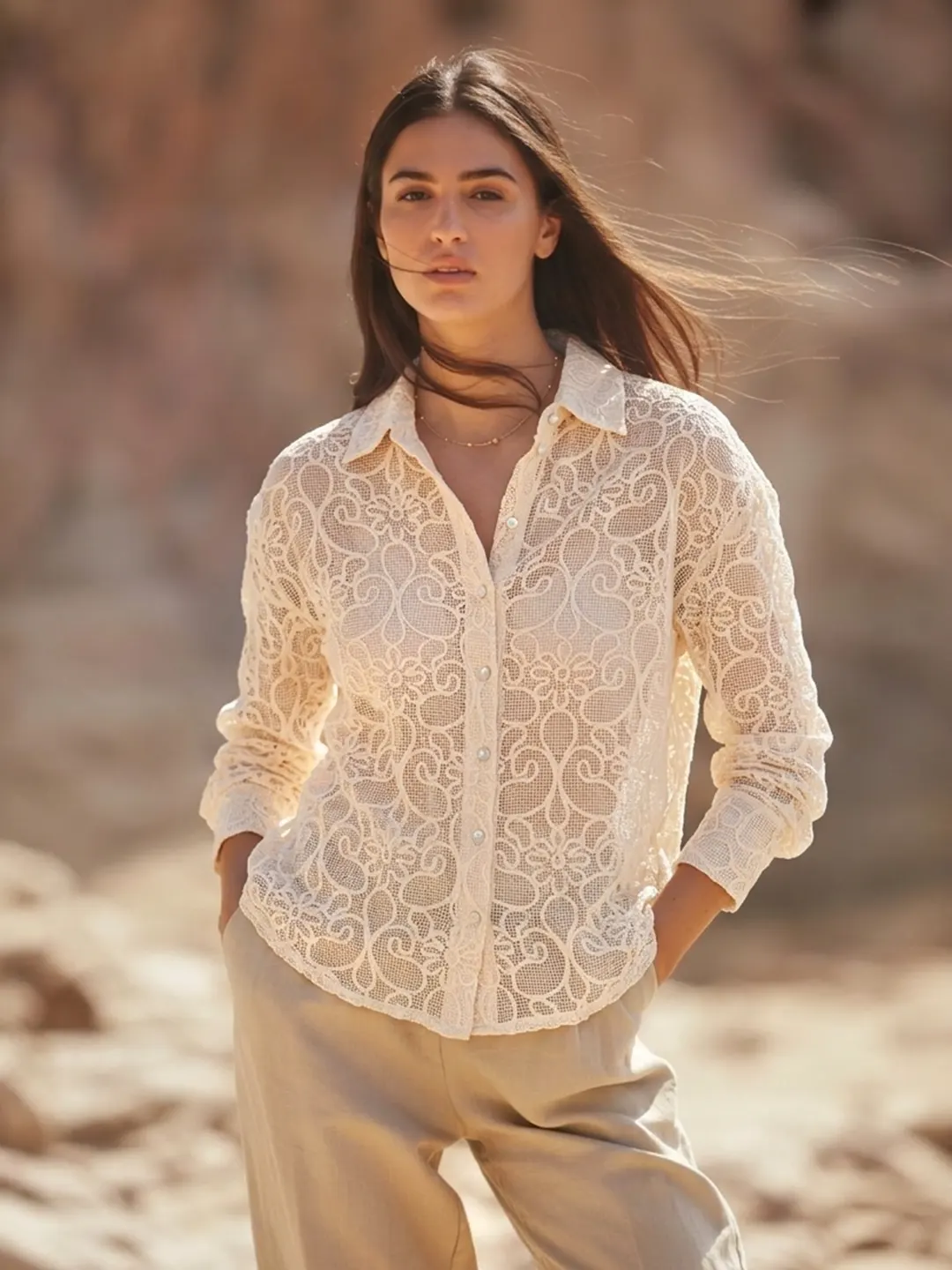 Madame Dori Embroidered Off White Cotton Shirt