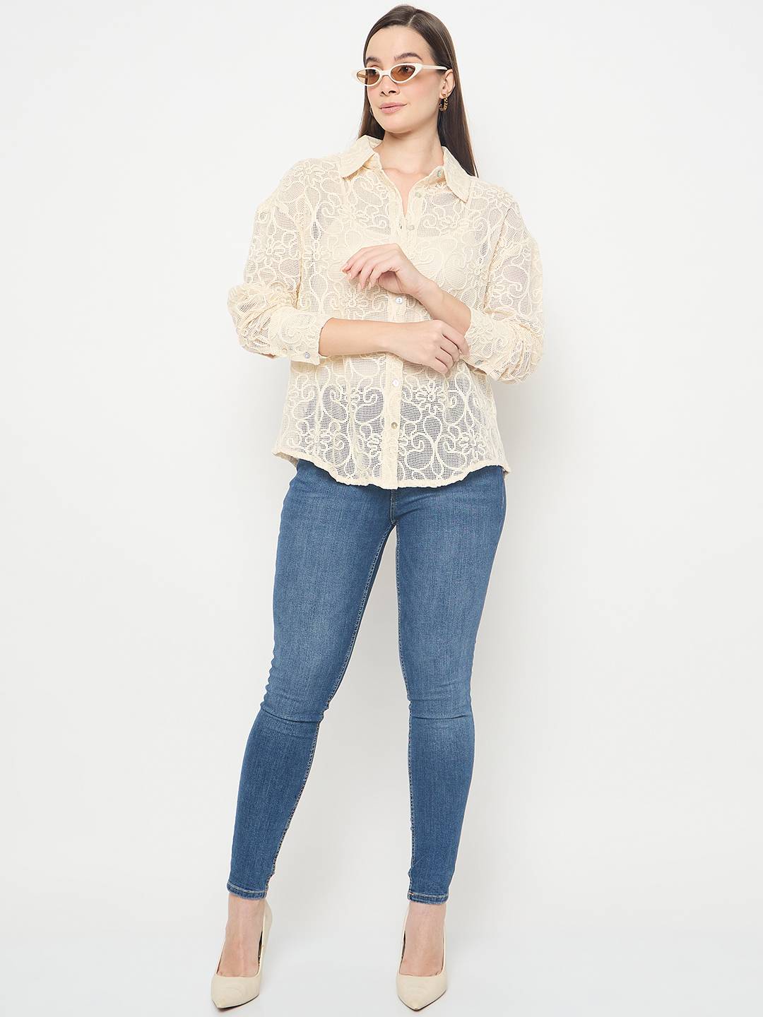 Madame Dori Embroidered Off White Cotton Shirt - Image 3