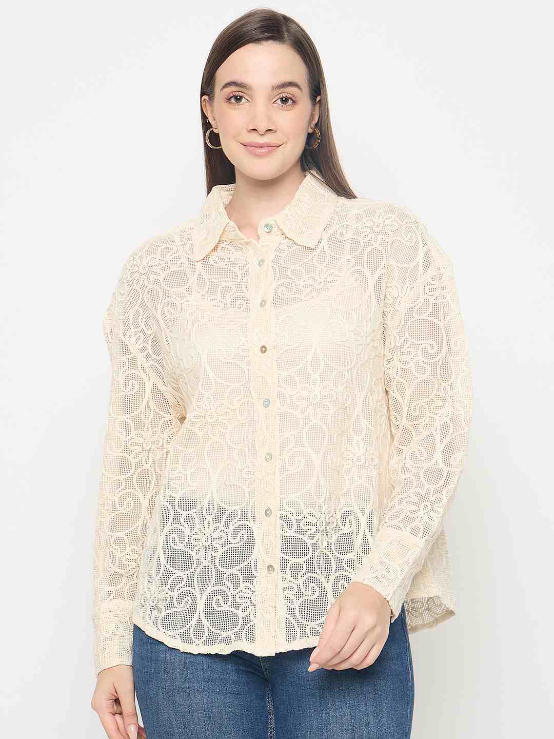 Madame Dori Embroidered Off White Cotton Shirt - Image 4