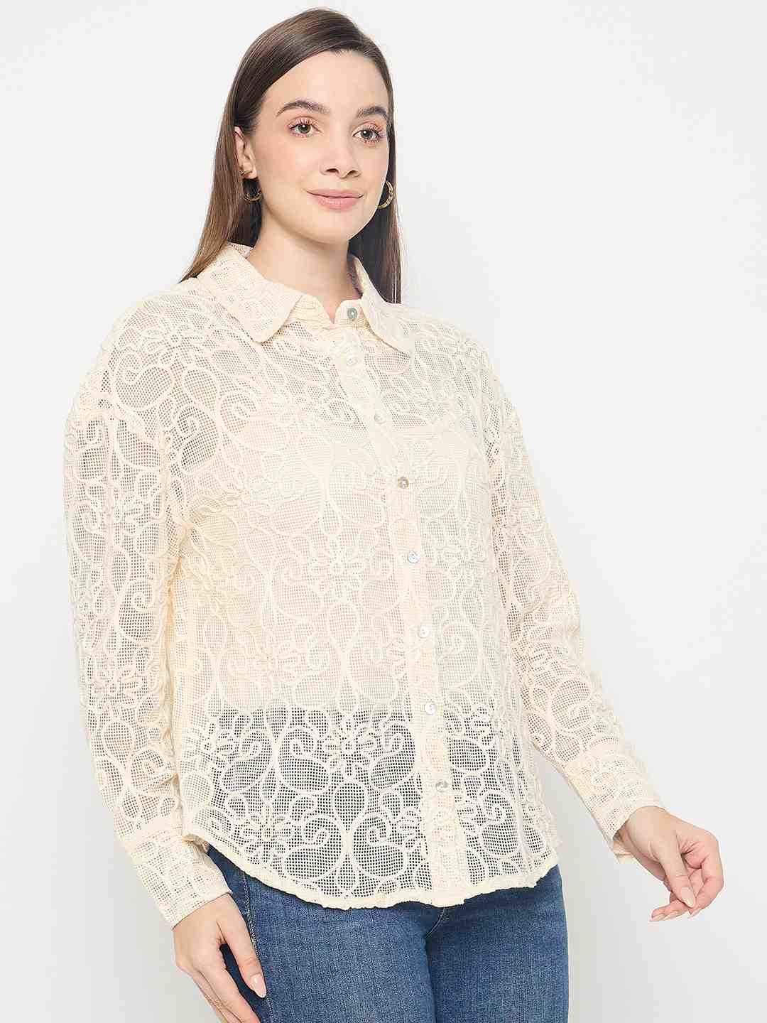 Madame Dori Embroidered Off White Cotton Shirt - Image 5