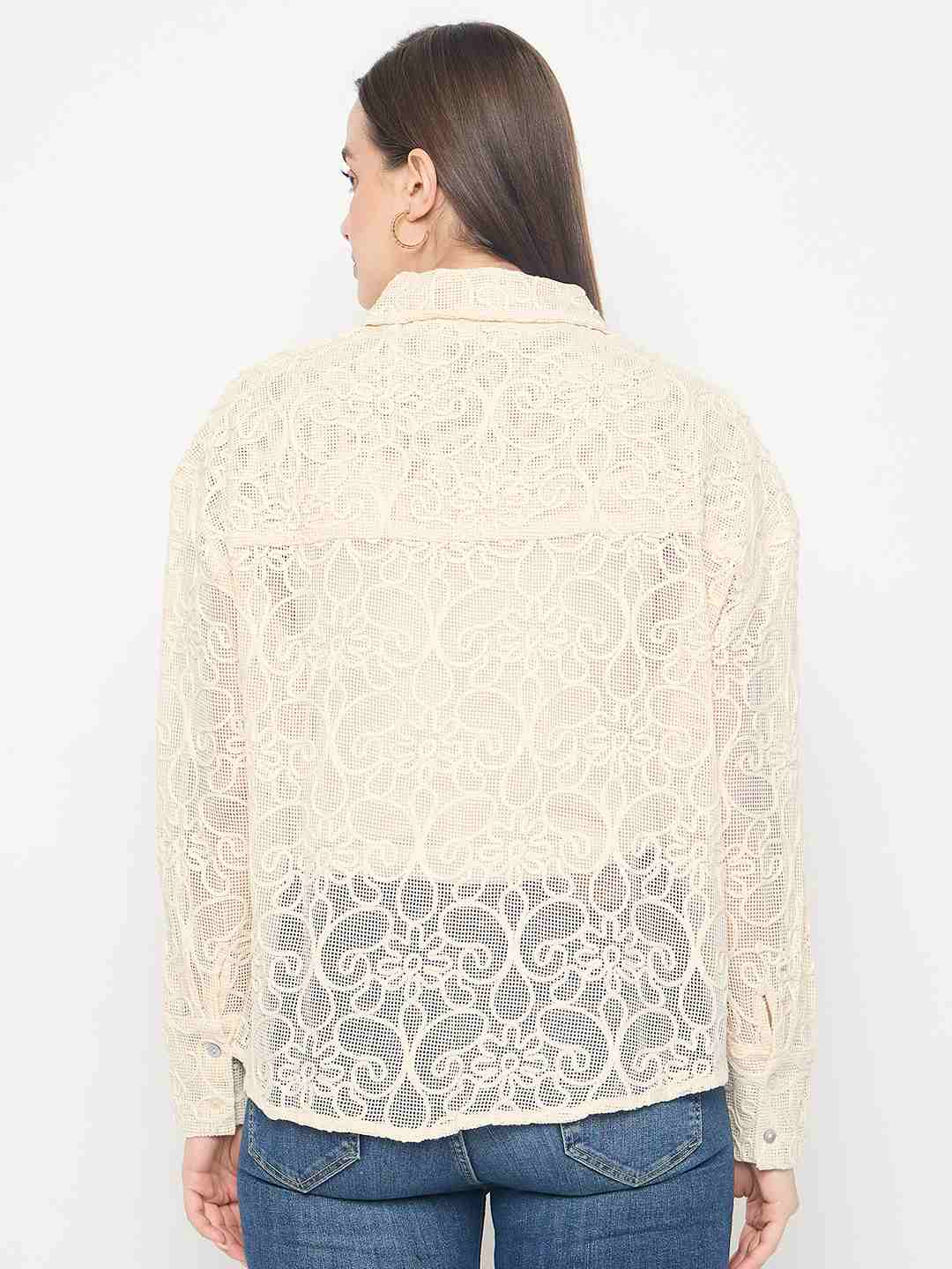 Madame Dori Embroidered Off White Cotton Shirt - Image 7