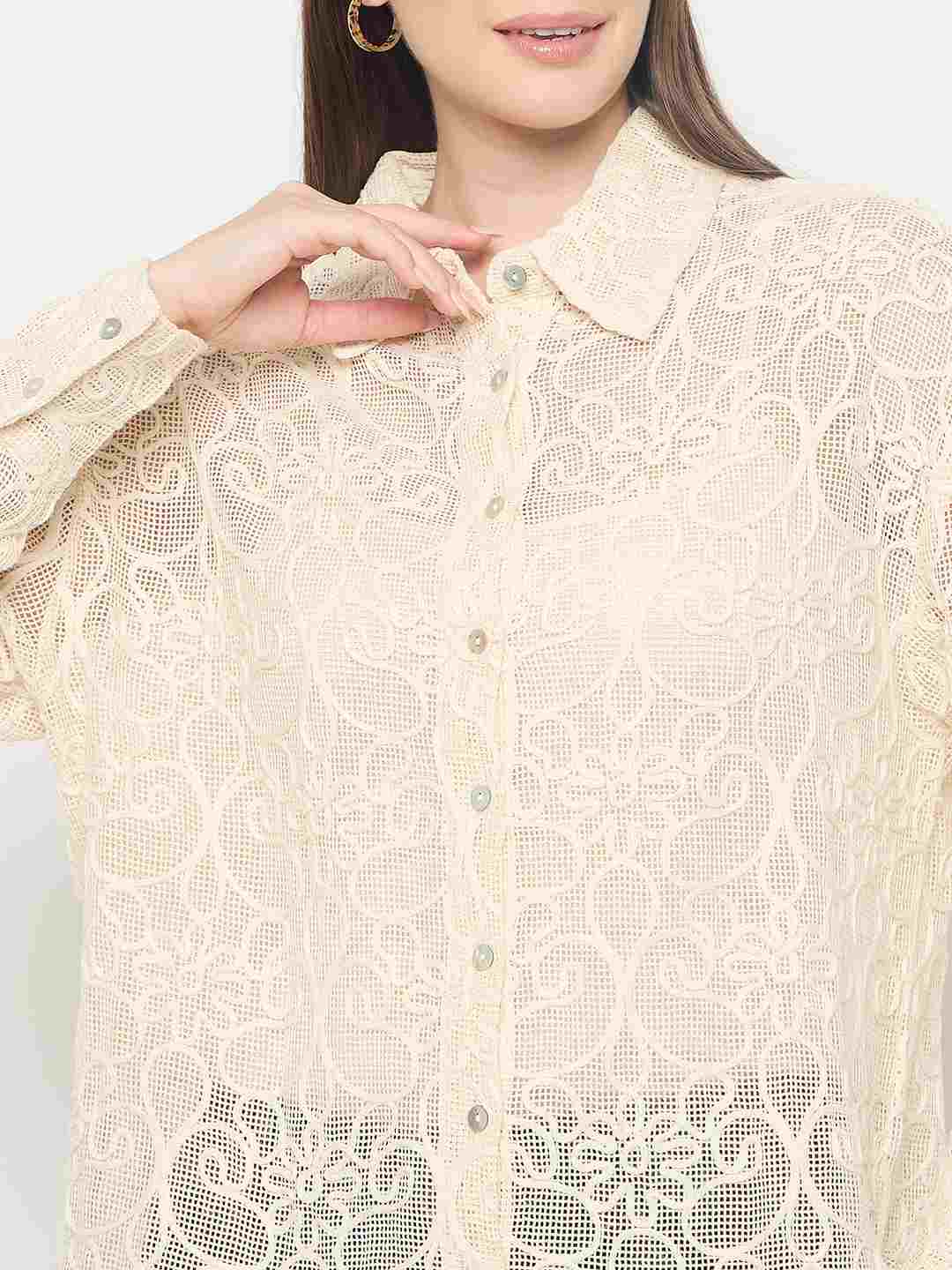 Madame Dori Embroidered Off White Cotton Shirt - Image 8