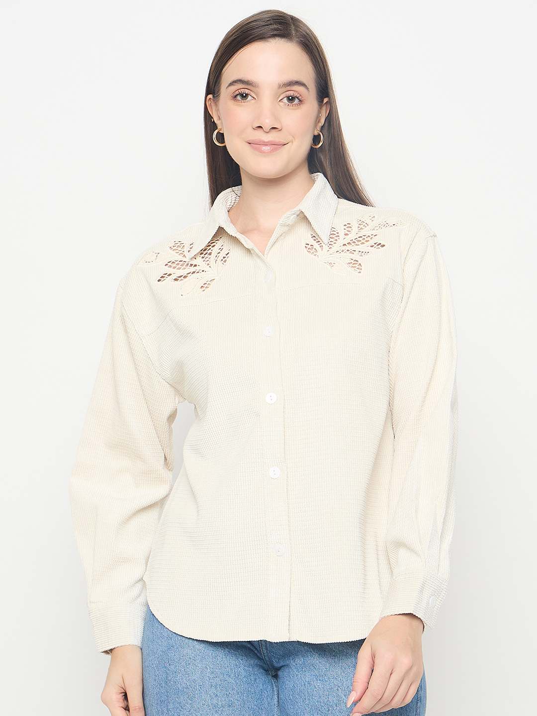Madame Cutwork Detailed Off White Shirt - Image 3