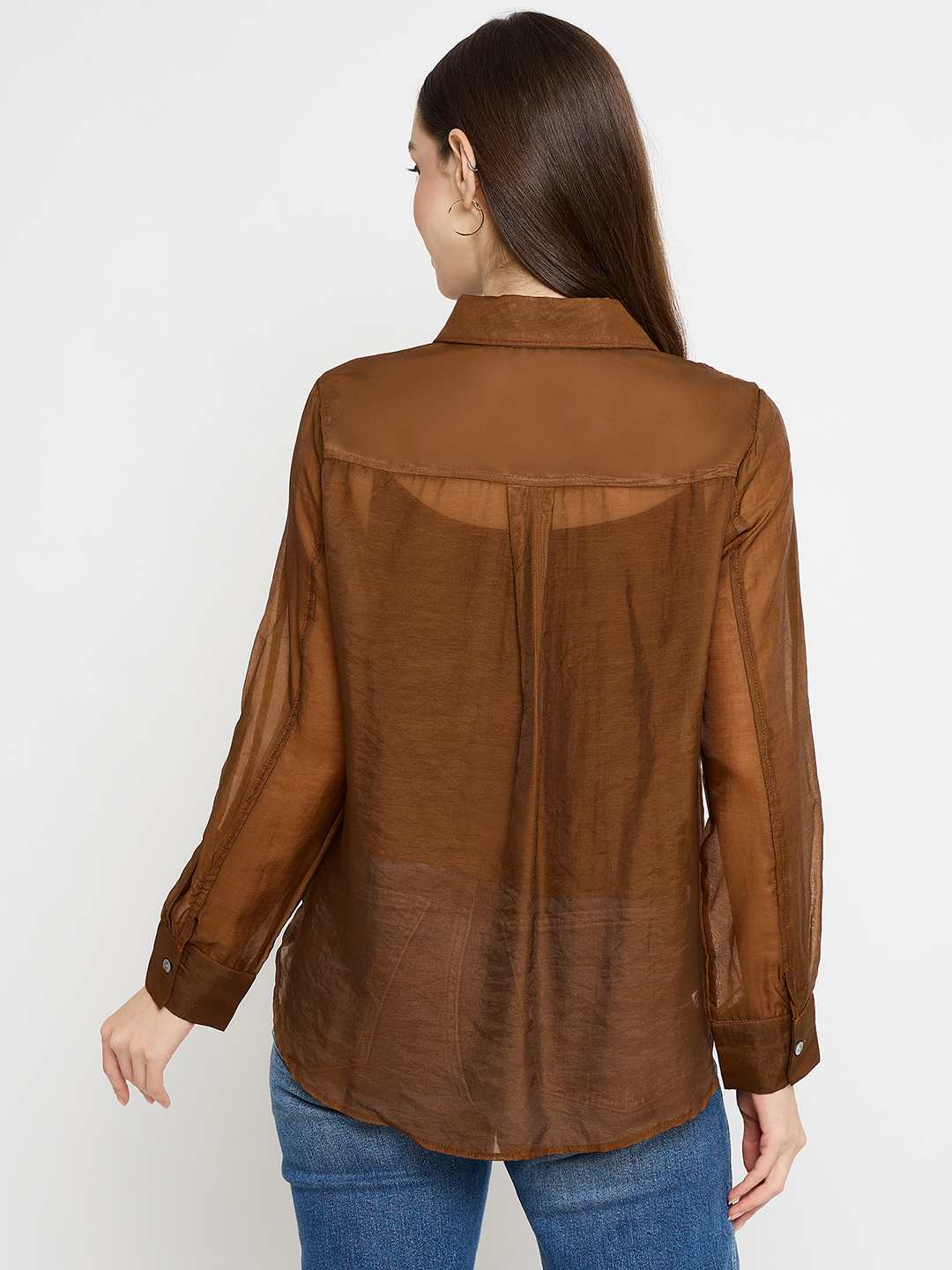 Madame Floral Print Tencel Blend Brown Shirt - Image 6