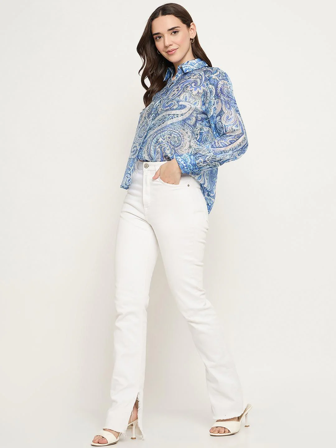 Madame Paisley Print Blue Shirt - Image 2