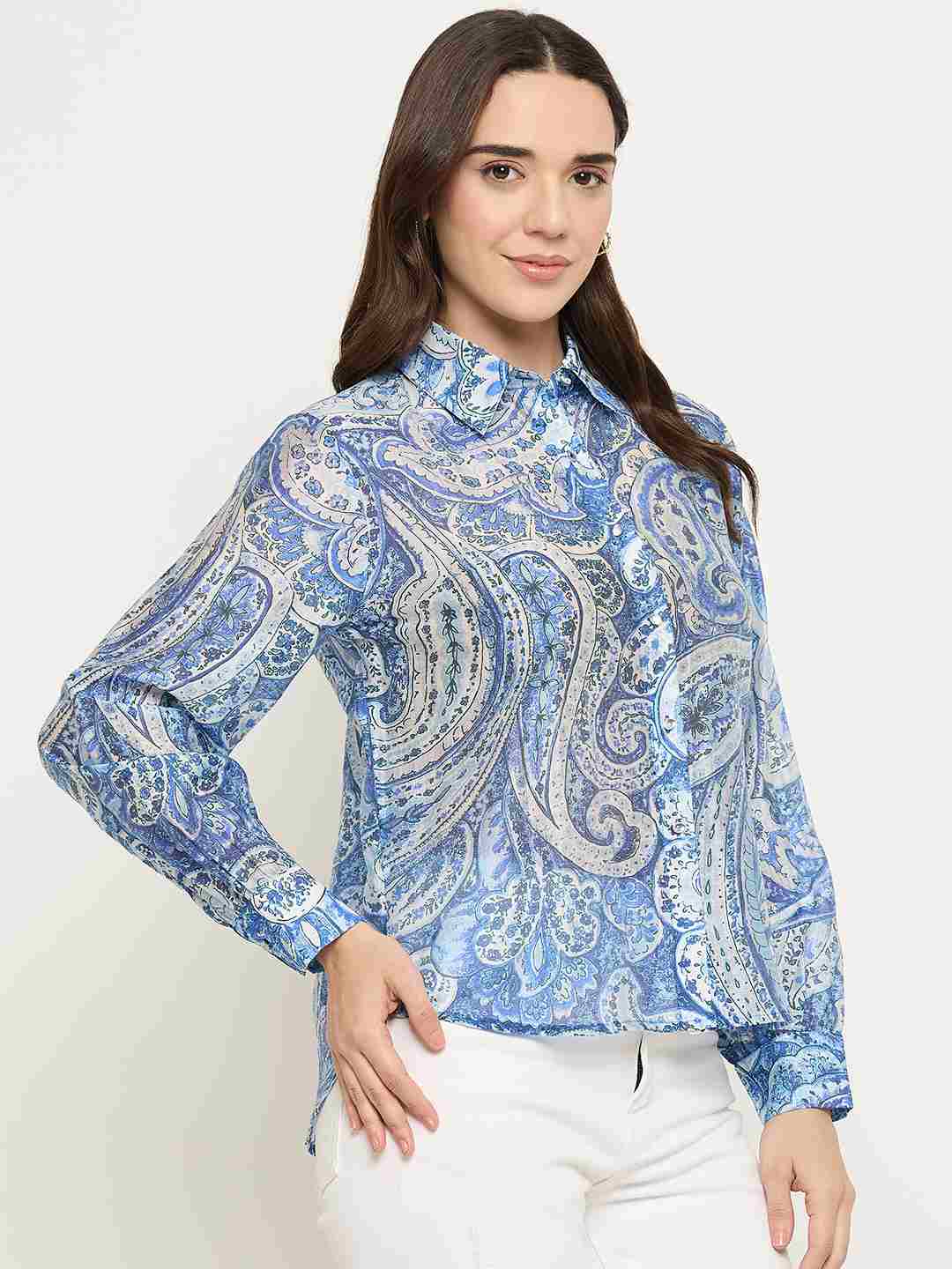 Madame Paisley Print Blue Shirt - Image 4
