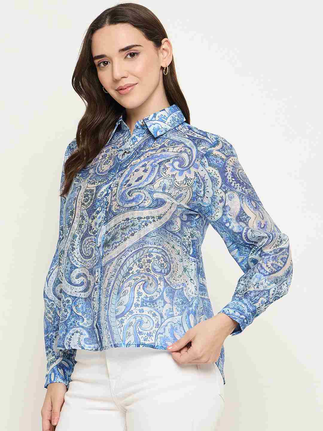 Madame Paisley Print Blue Shirt - Image 5