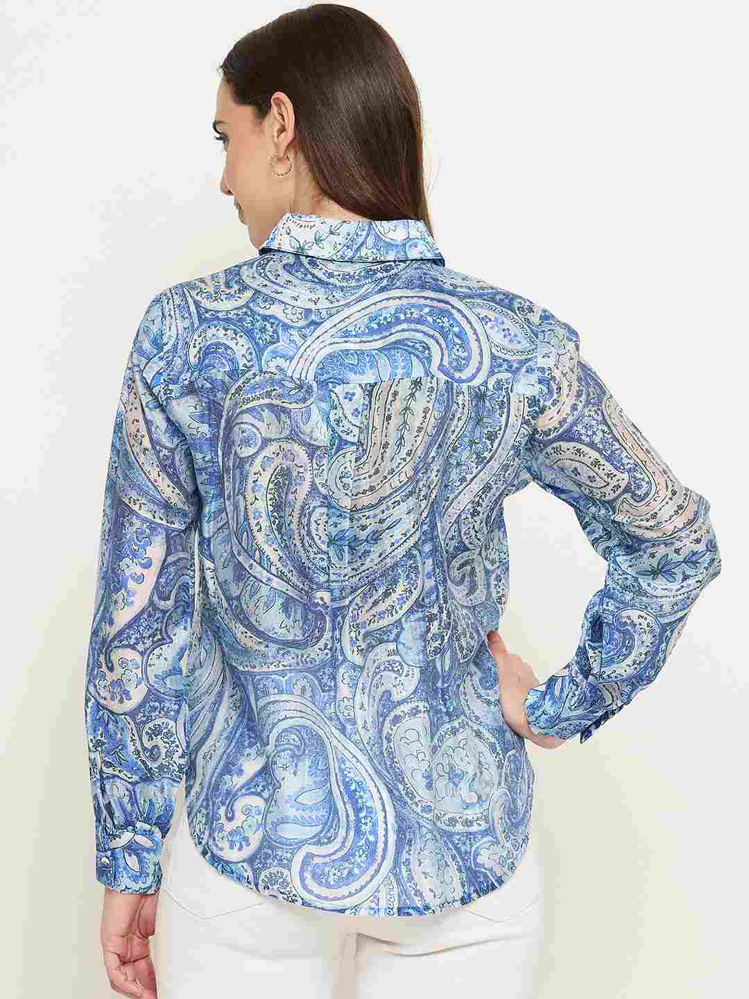 Madame Paisley Print Blue Shirt - Image 6