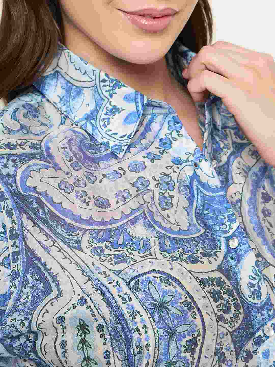 Madame Paisley Print Blue Shirt - Image 7