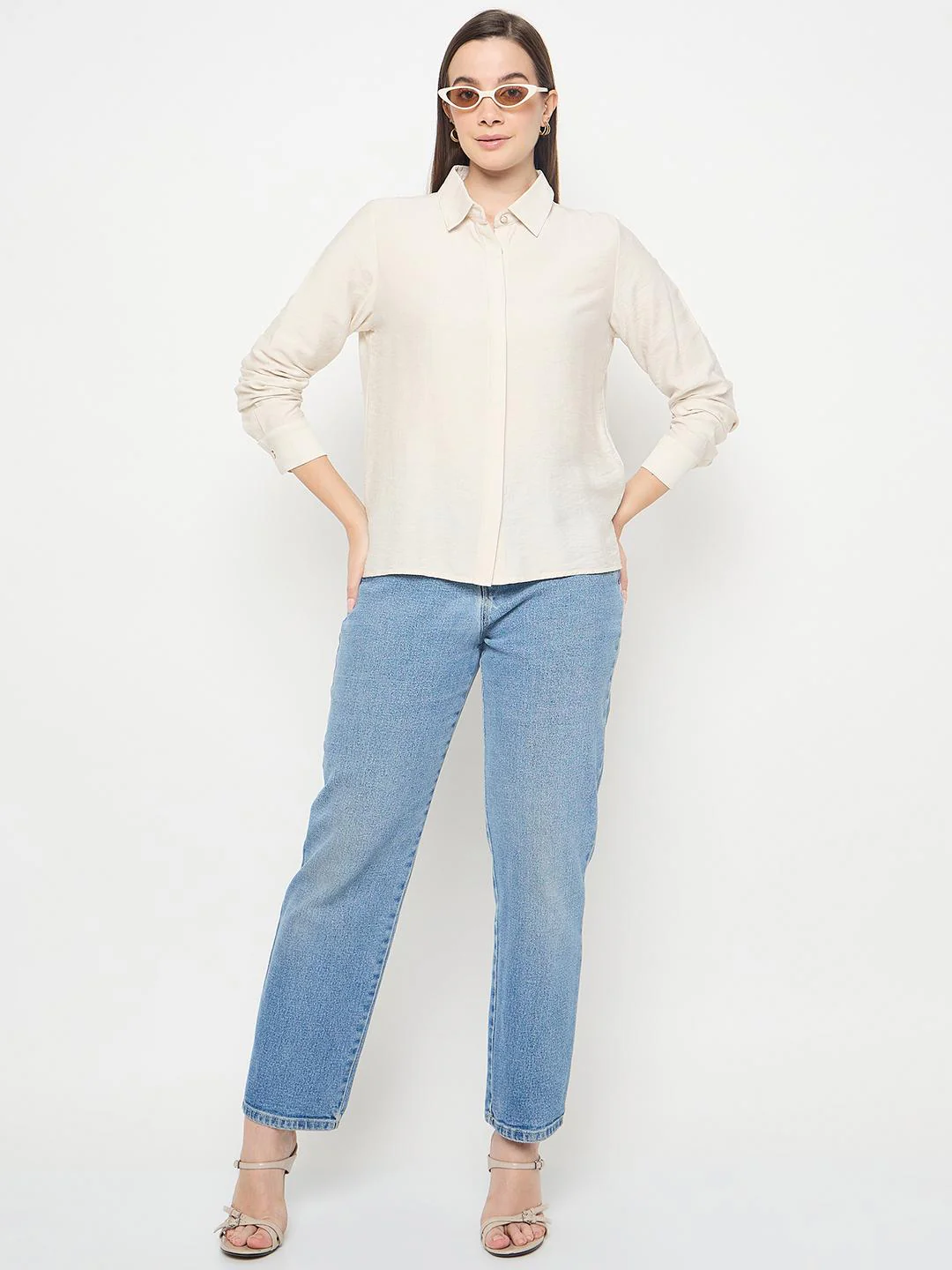 Madame Rayon Blend Solid Beige Shirt - Image 2