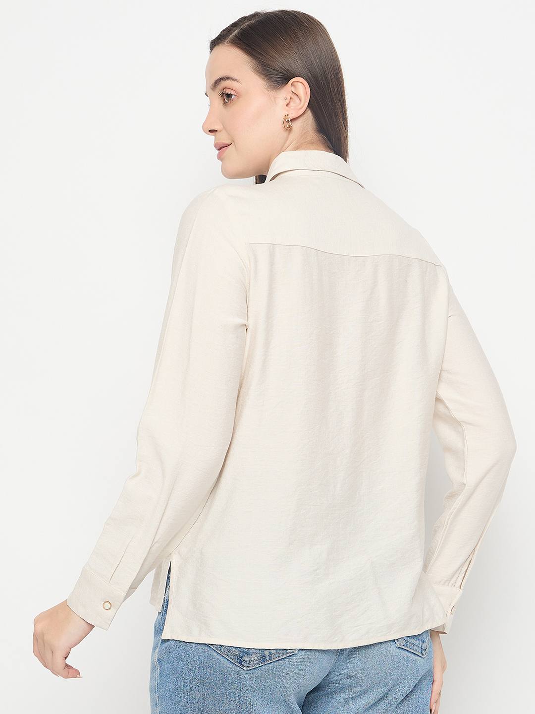 Madame Rayon Blend Solid Beige Shirt - Image 6