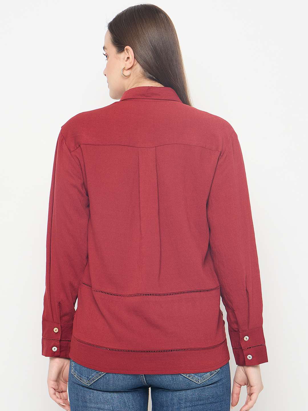 Madame Lace Detailed Rayon Blend Rosewood Shirt - Image 6