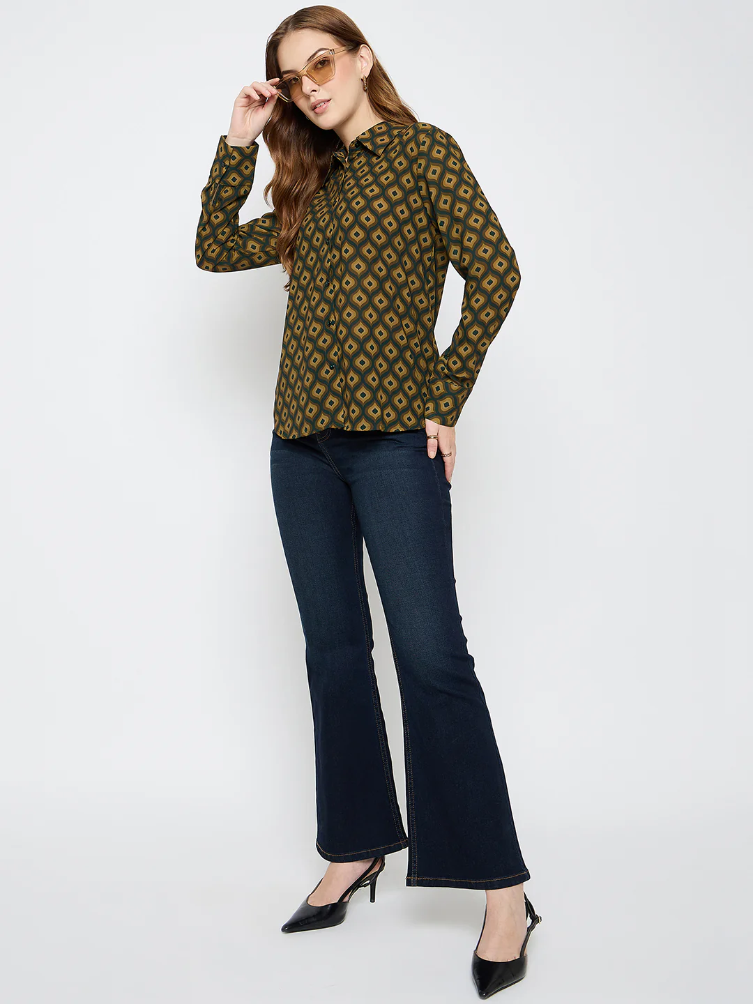 Madame Geometric Print Mustard Yellow Shirt - Image 2