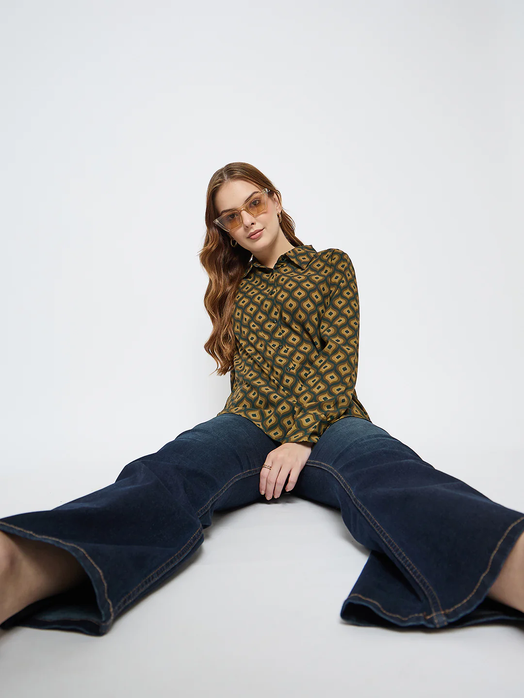 Madame Geometric Print Mustard Yellow Shirt - Image 7