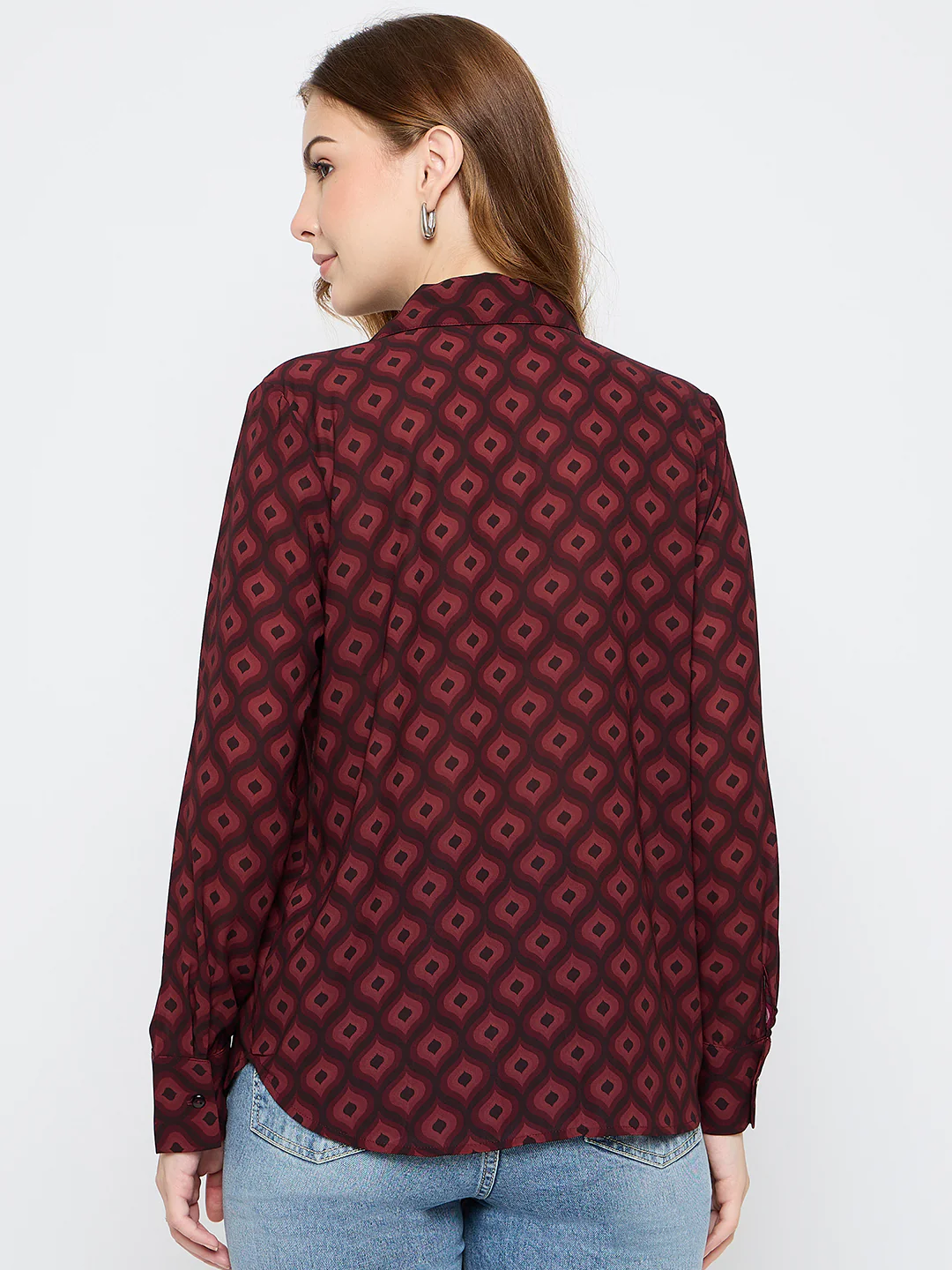 Madame Geometric Print Wine Red Shirt - Image 6