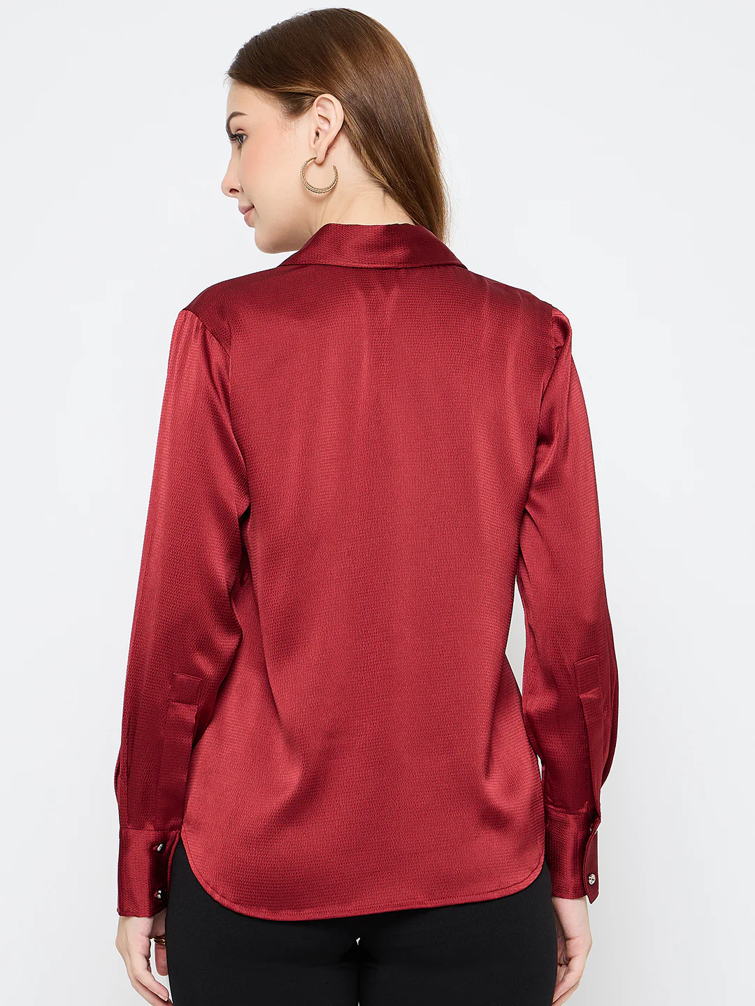 Madame Solid Red Satin Shirt - Image 6